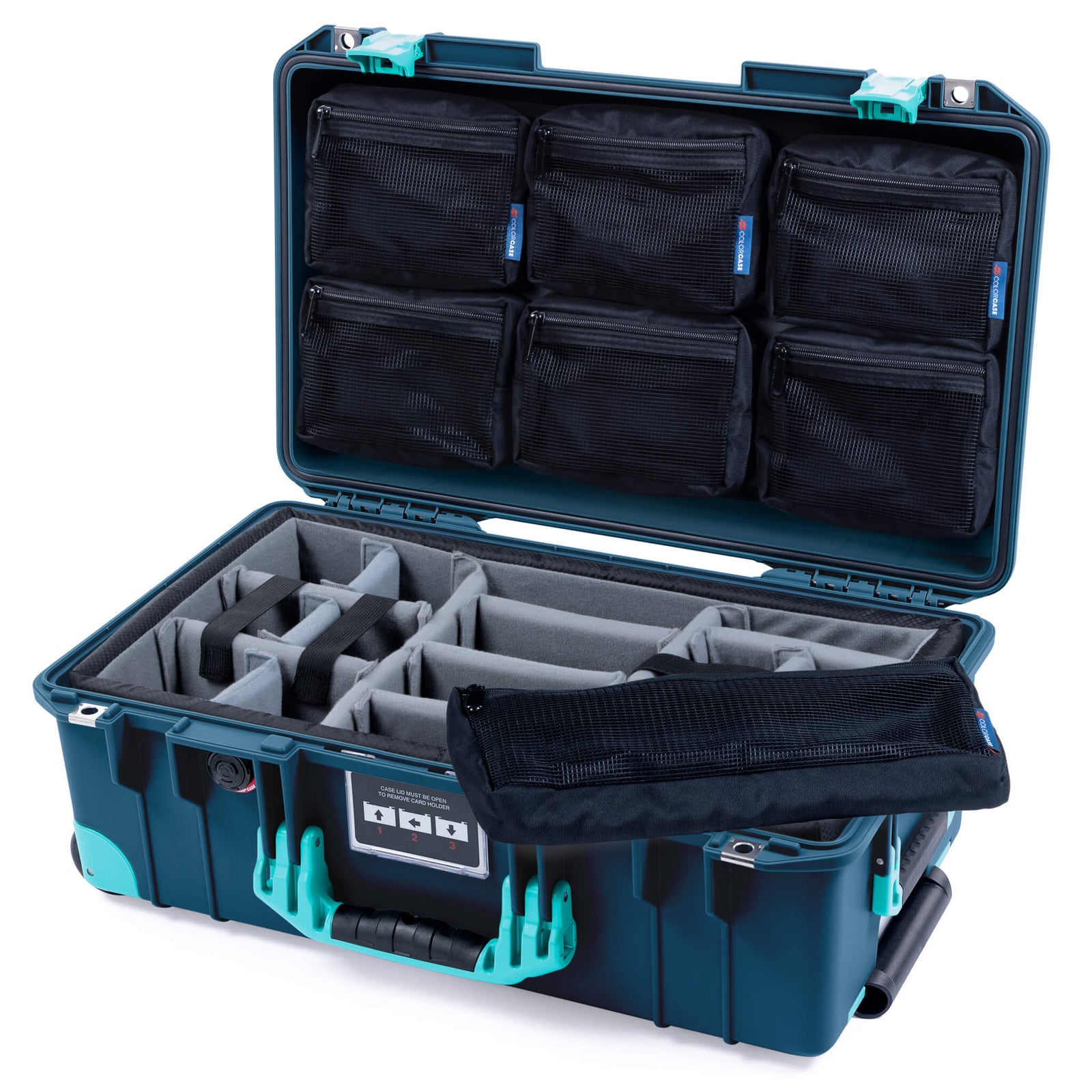 Pelican 1535 Air Carry-on Case - Deep Pacific & Teal Trolley - Padded Microfiber Dividers / 7-Piece Removable Mesh Pouches