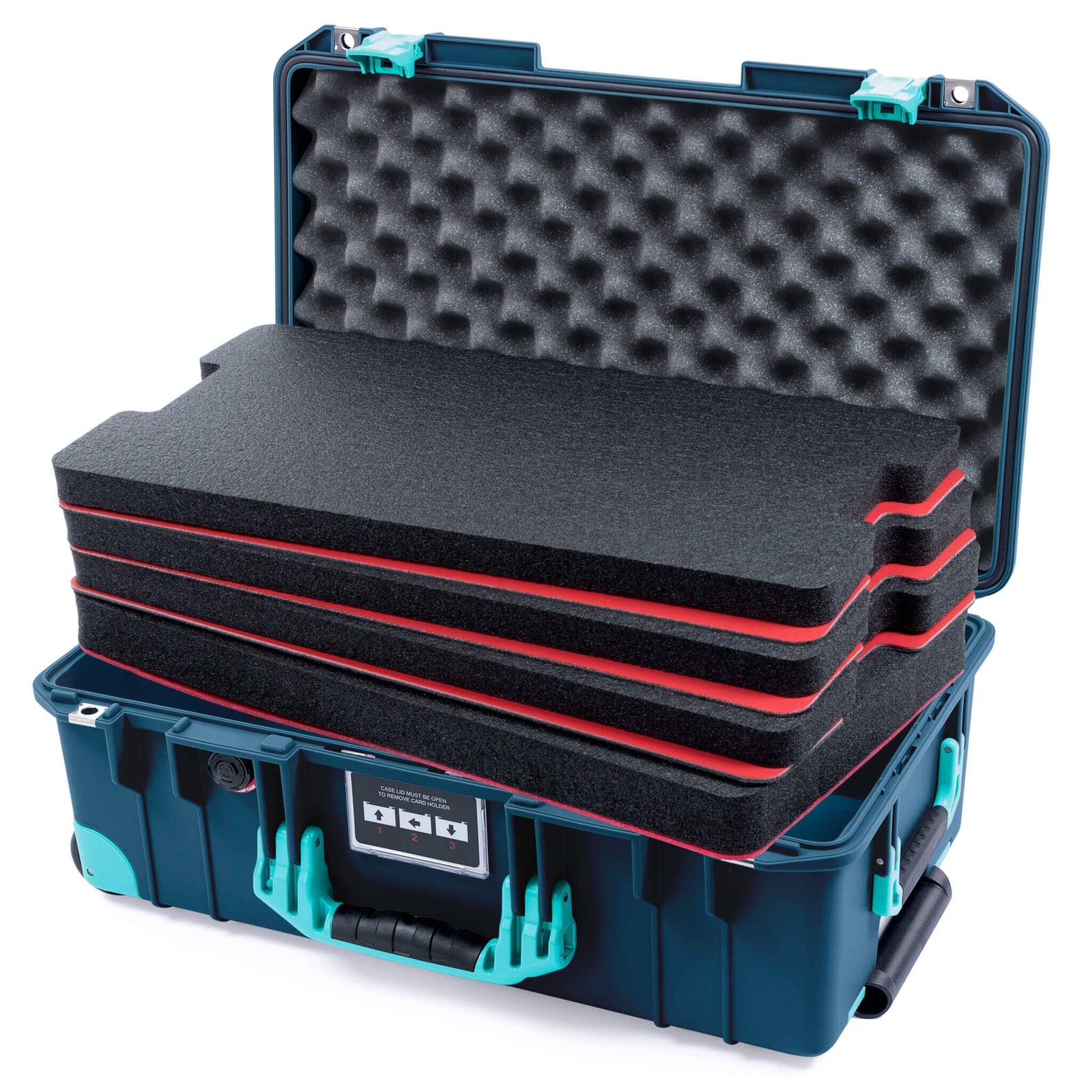 Pelican 1535 Air Case, Deep Pacific with Teal Handles, Latches & Trolley Custom Tool Kit (4 Foam Inserts with Convolute Lid Foam) ColorCase 015350-0060-550-591-590