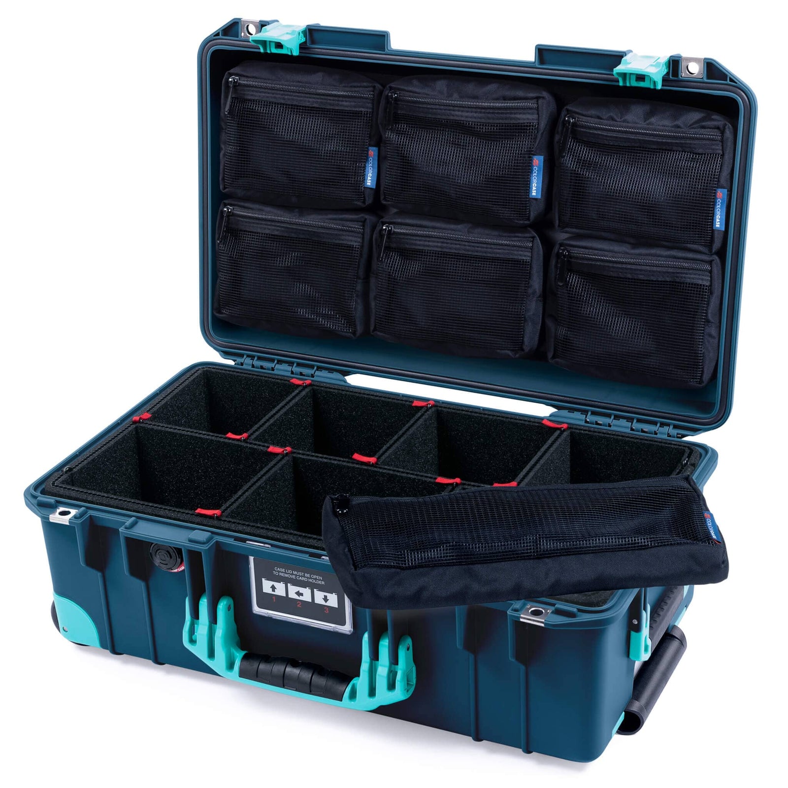 Pelican 1535 Air Carry-on Case - Deep Pacific & Teal Trolley - TrekPak Divider System / 7-Piece Removable Mesh Pouches