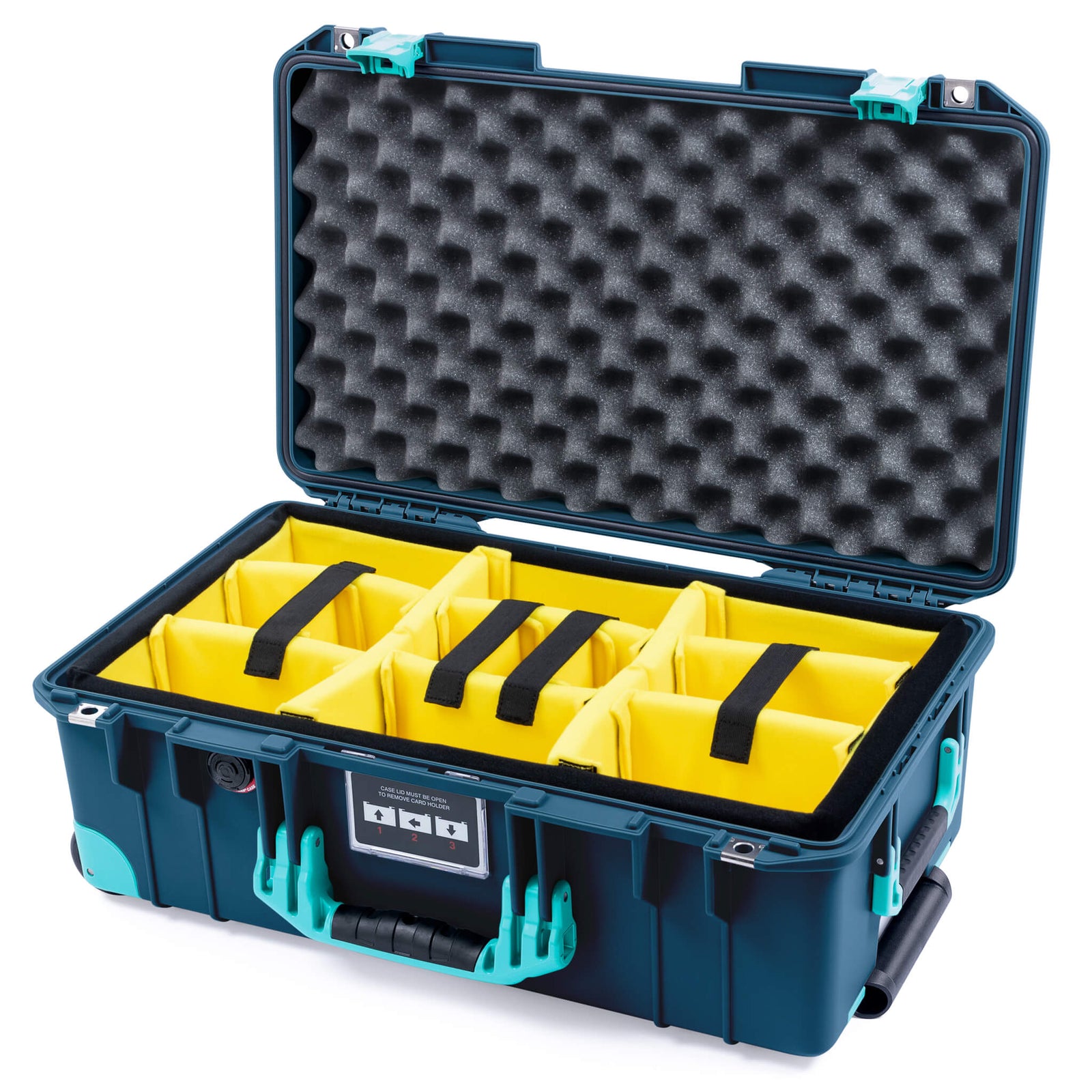 Pelican 1535 Air Carry-on Case - Deep Pacific & Teal Trolley - Yellow Padded Microfiber Dividers / Convoluted Lid Foam