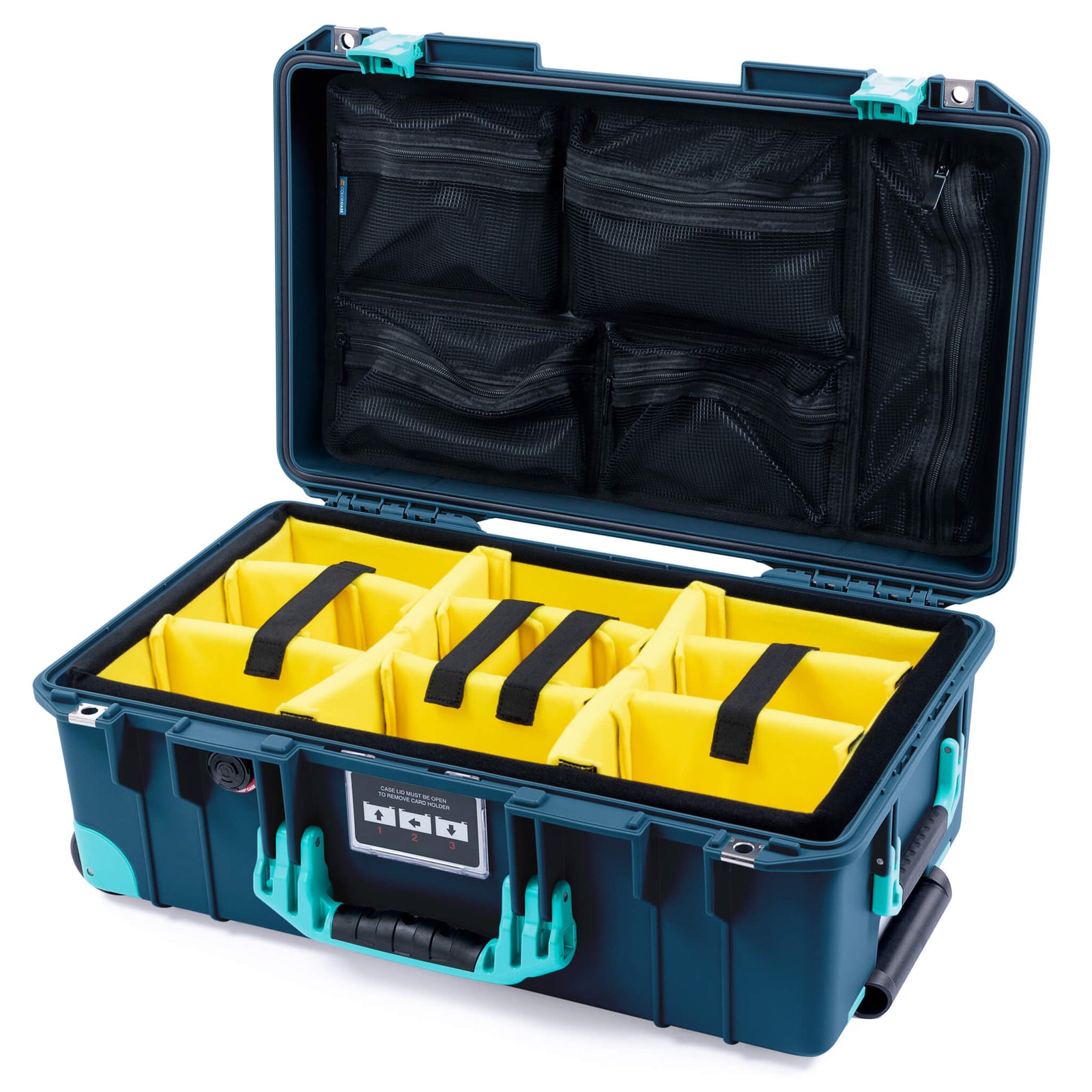 Pelican 1535 Air Carry-on Case - Deep Pacific & Teal Trolley - Yellow Padded Microfiber Dividers / Mesh Lid Organizer