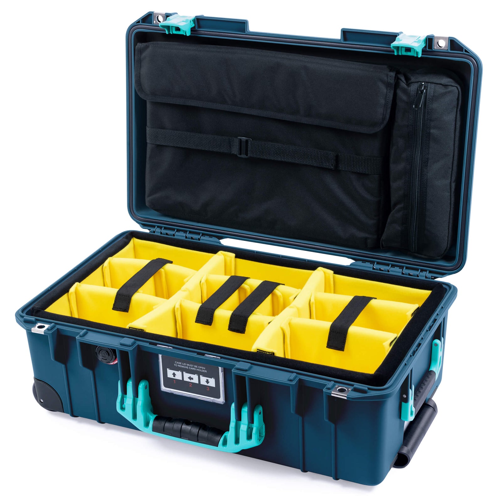 Pelican 1535 Air Carry-on Case - Deep Pacific & Teal - Yellow Padded Microfiber Dividers / Computer Lid Pouch