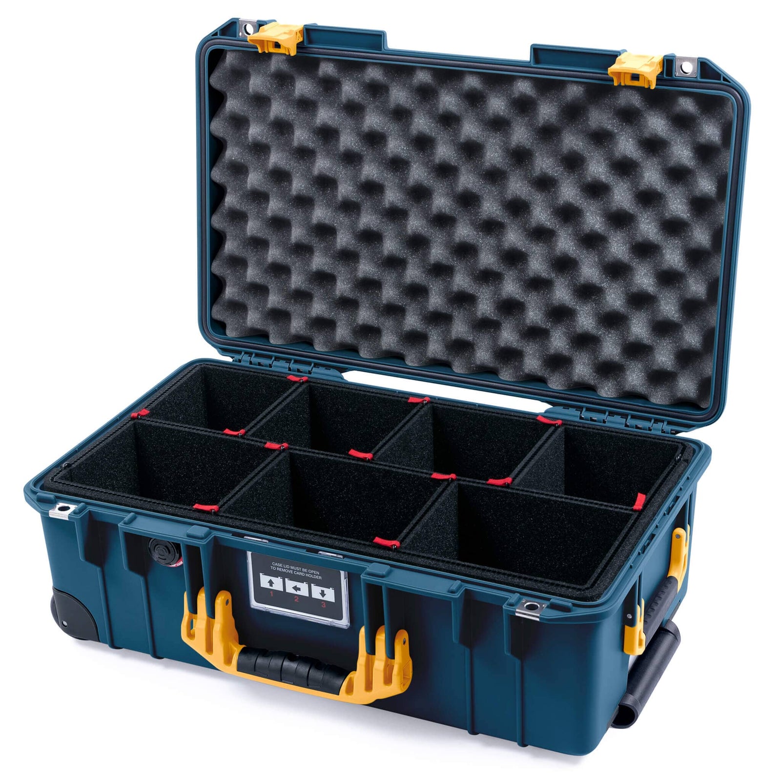 Pelican 1535 Air Case, Deep Pacific with Yellow Handles & Push-Button Latches TrekPak Divider System with Convolute Lid Foam ColorCase 015350-0020-550-241