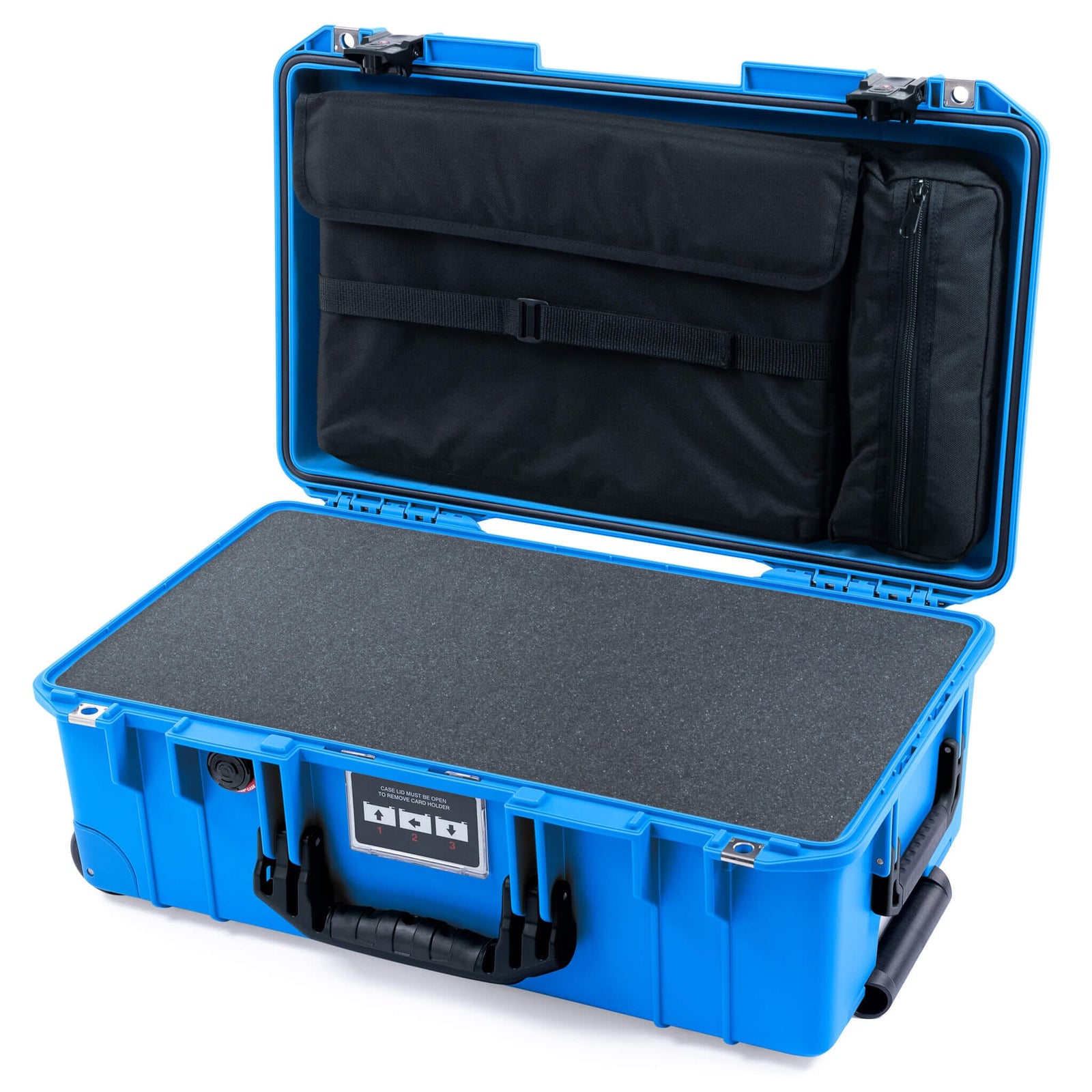 Pelican 1535 Air Case, Electric Blue with Black Handles & TSA Locking Latches Pick & Pluck Foam with Laptop Computer Lid Pouch ColorCase 015350-0201-120-L10