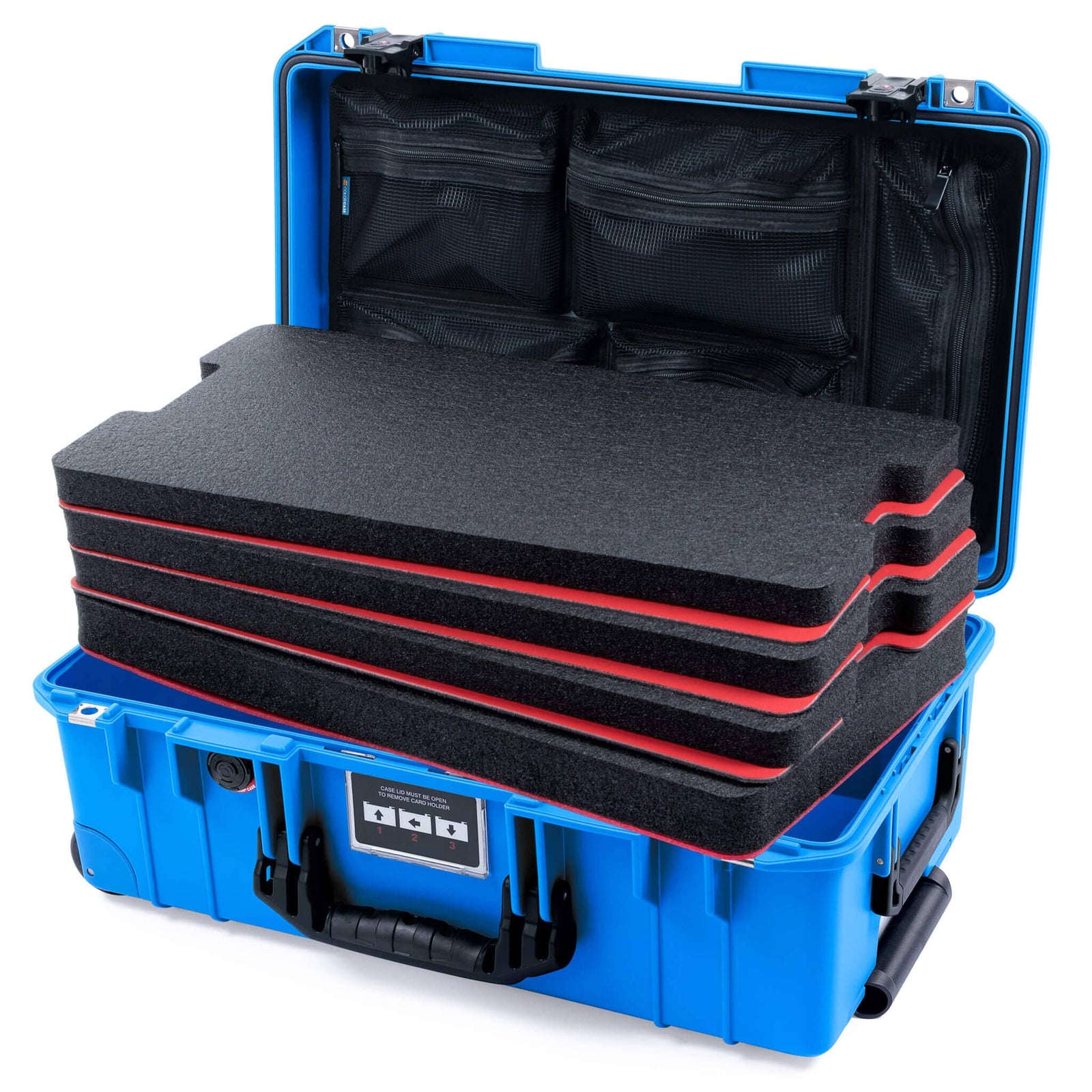 Pelican 1535 Air Case, Electric Blue with Black Handles & TSA Locking Latches Custom Tool Kit (4 Foam Inserts with Mesh Lid Organizer) ColorCase 015350-0160-120-L10