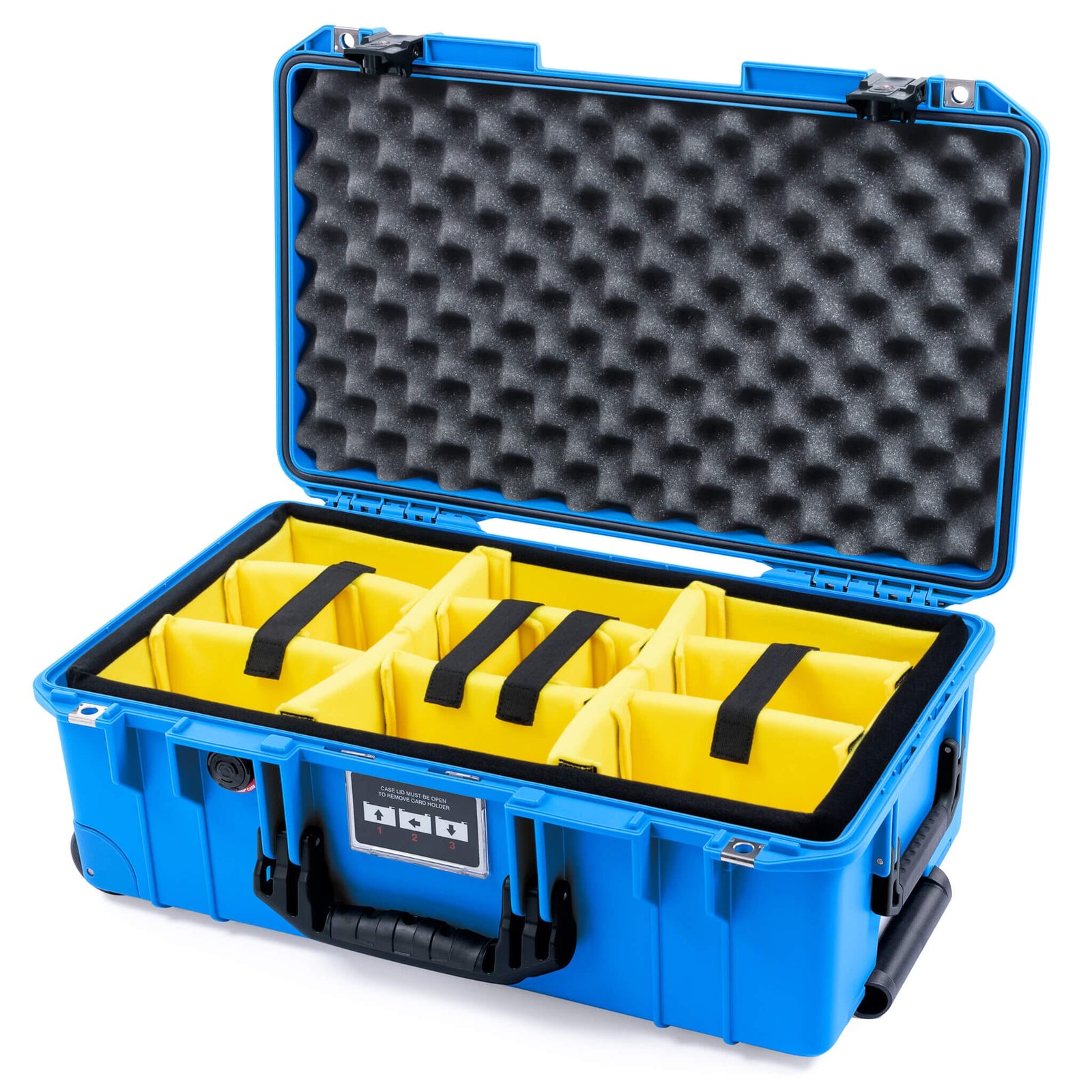 Pelican 1535 Air Case, Electric Blue with Black Handles & TSA Locking Latches Yellow Padded Microfiber Dividers with Convoluted Lid Foam ColorCase 015350-0010-120-L10