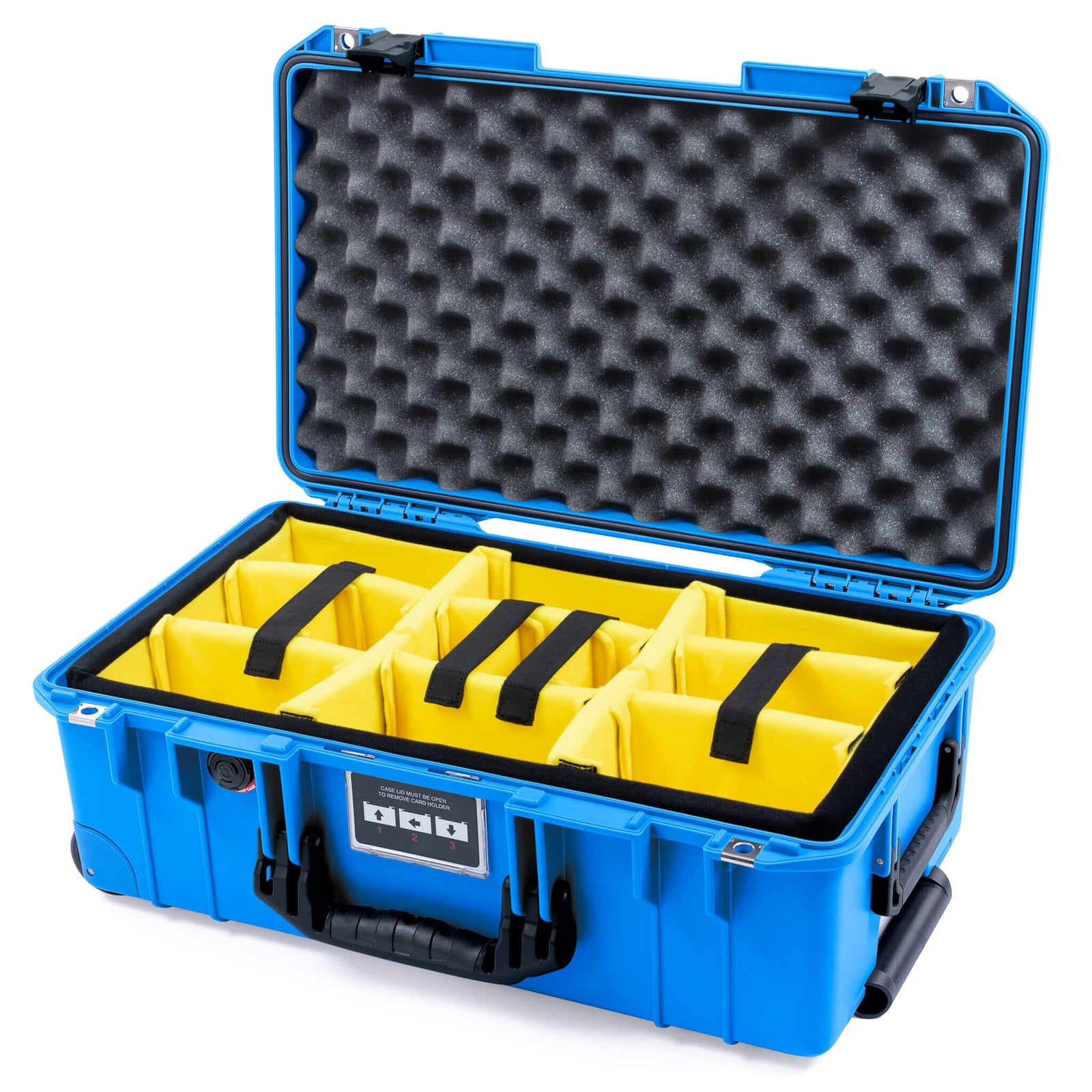 Pelican 1535 Air Carry-on Case - Electric Blue & Black - Yellow Padded Microfiber Dividers / Convoluted Lid Foam