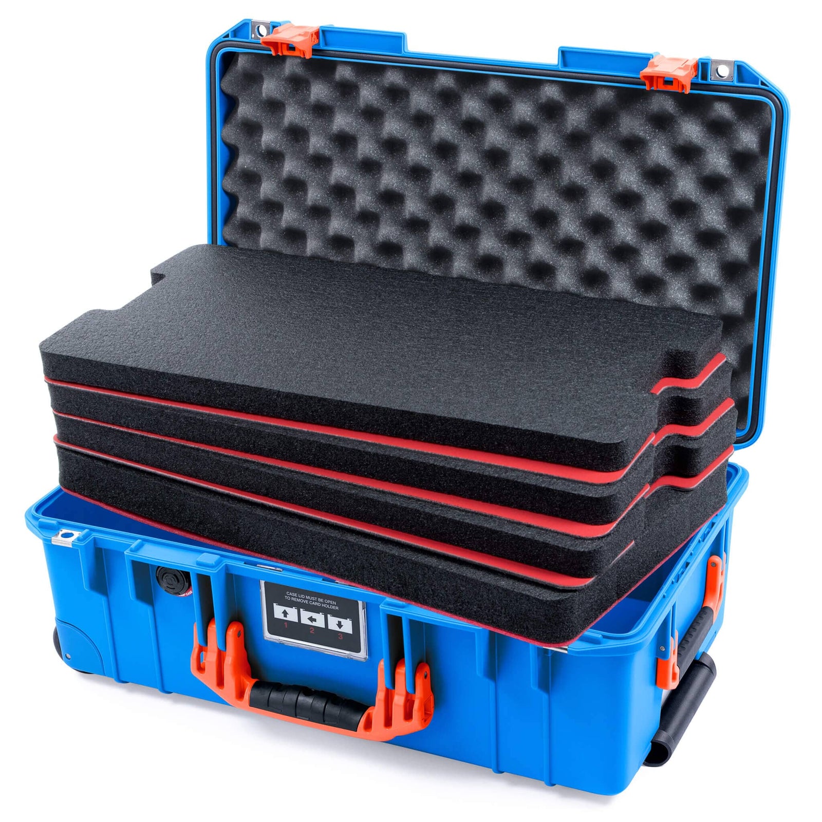 Pelican 1535 Air Case, Electric Blue with Orange Handles & Latches Custom Tool Kit (4 Foam Inserts with Convolute Lid Foam) ColorCase 015350-0060-120-151