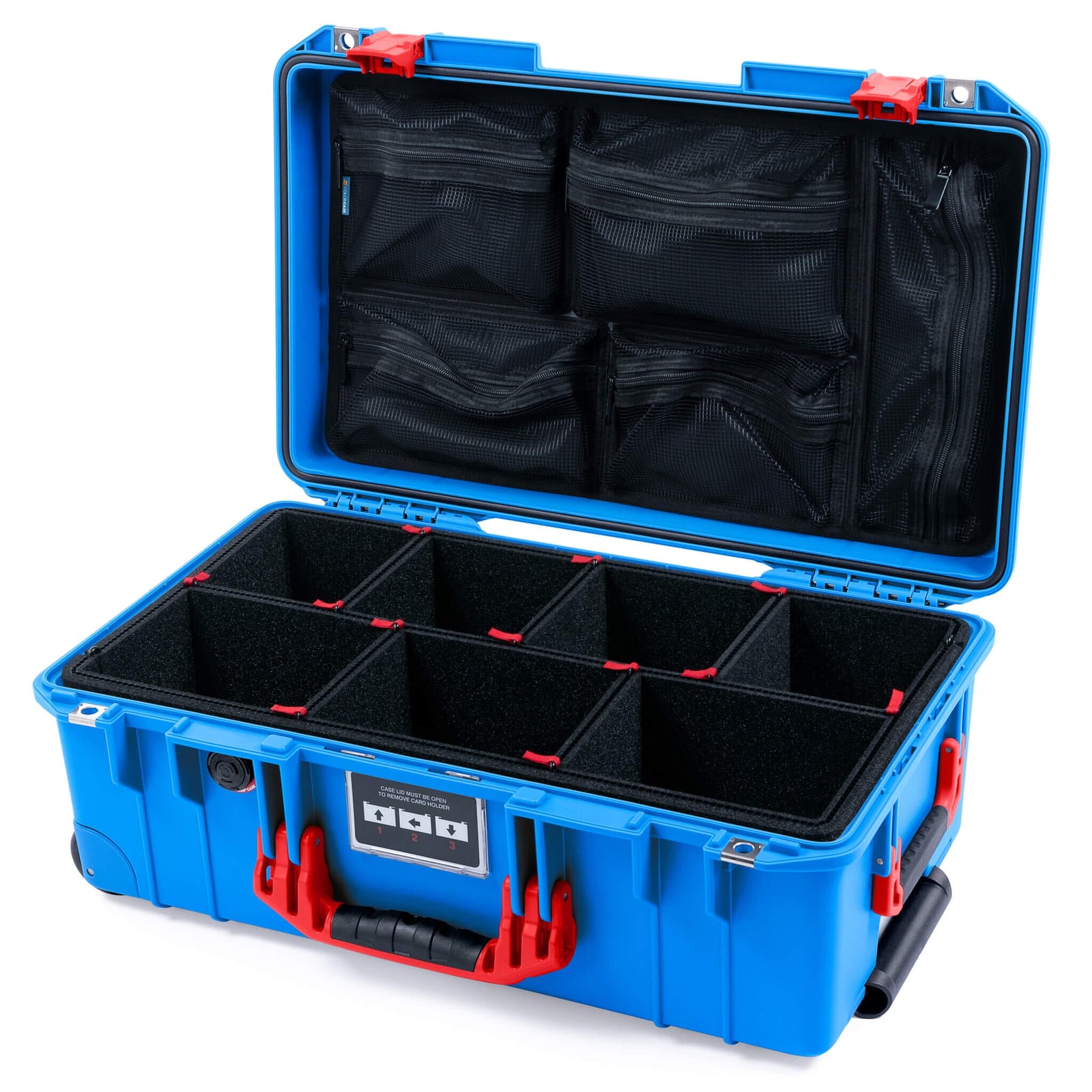Pelican 1535 Air Case, Electric Blue with Red Handles & Latches TrekPak Divider System with Mesh Lid Organizer ColorCase 015350-0120-120-321