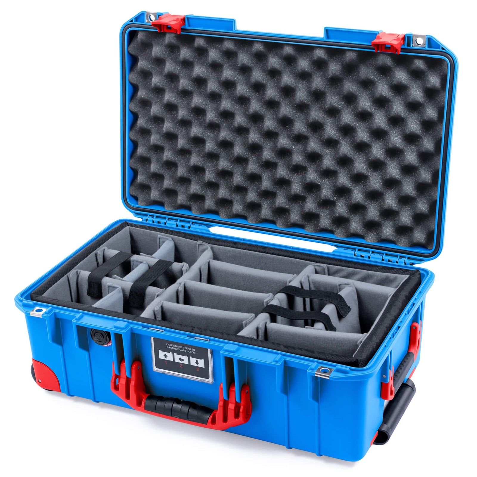 Pelican 1535 Air Carry-on Case - Electric Blue & Red Trolley - Padded Microfiber Dividers / Convoluted Lid Foam