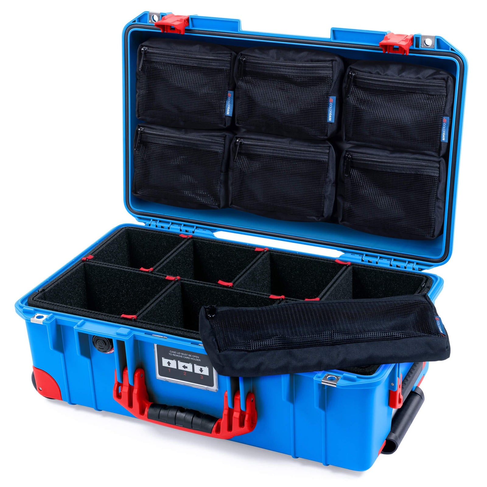 Pelican 1535 Air Carry-on Case - Electric Blue & Red Trolley - TrekPak Divider System / 7-Piece Removable Mesh Pouches