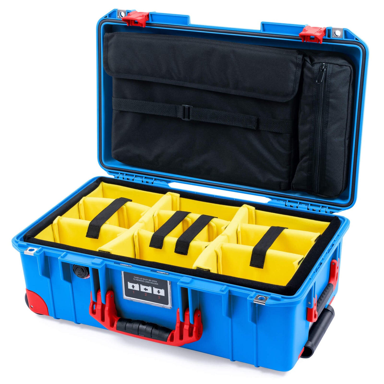 Pelican 1535 Air Carry-on Case - Electric Blue & Red Trolley - Yellow Padded Microfiber Dividers / Computer Lid Pouch