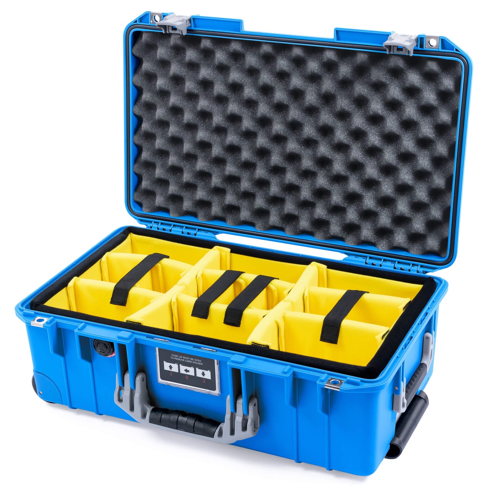 Pelican 1535 Air Case, Electric Blue with Silver Handles & Latches Yellow Padded Microfiber Dividers with Convoluted Lid Foam ColorCase 015350-0010-120-181