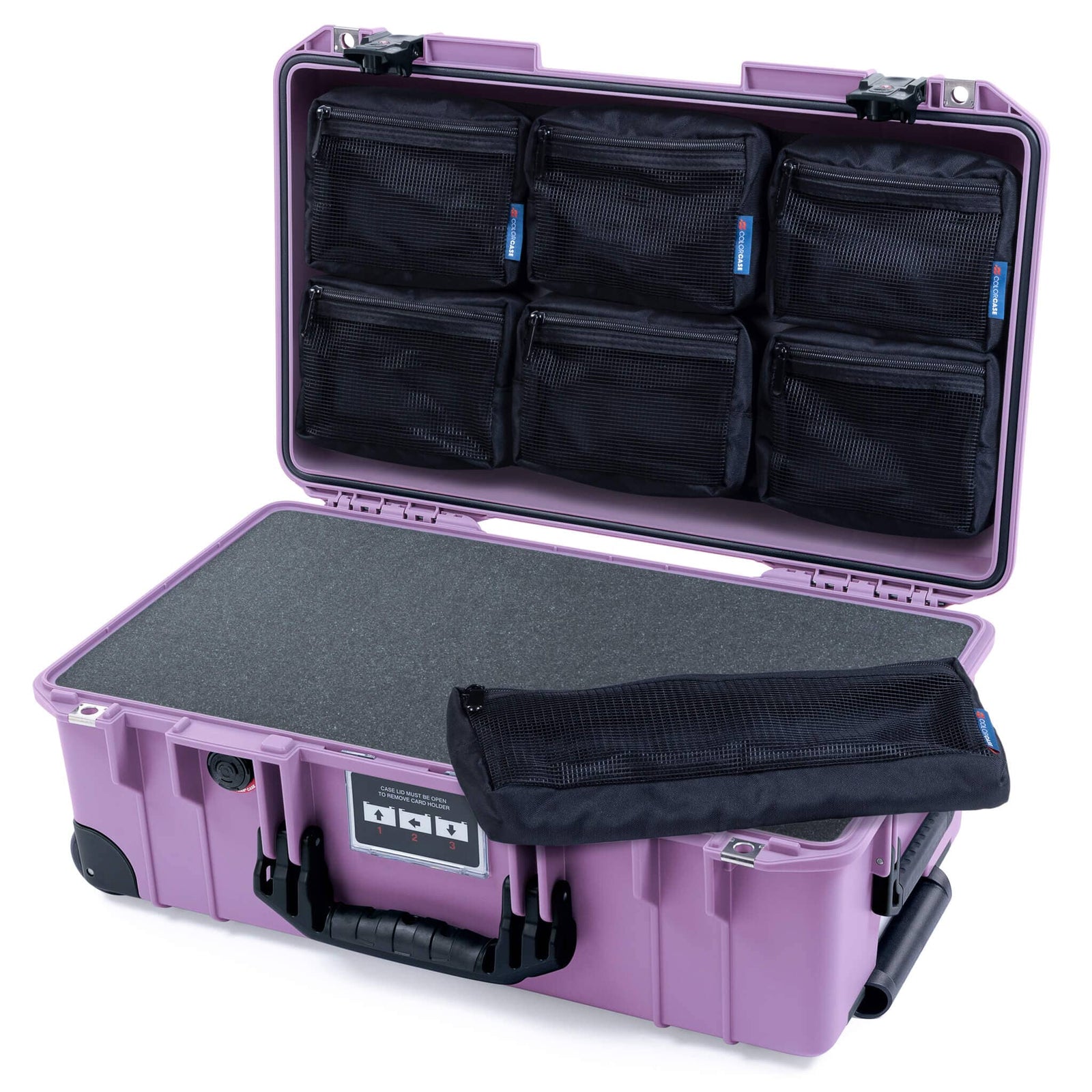 Pelican 1535 Air Case, Lilac with Black Handles, TSA Locking Latches & Trolley Pick & Pluck Foam with 7-Piece Removable Mesh Pouches ColorCase 015350-0701-540-L10-110