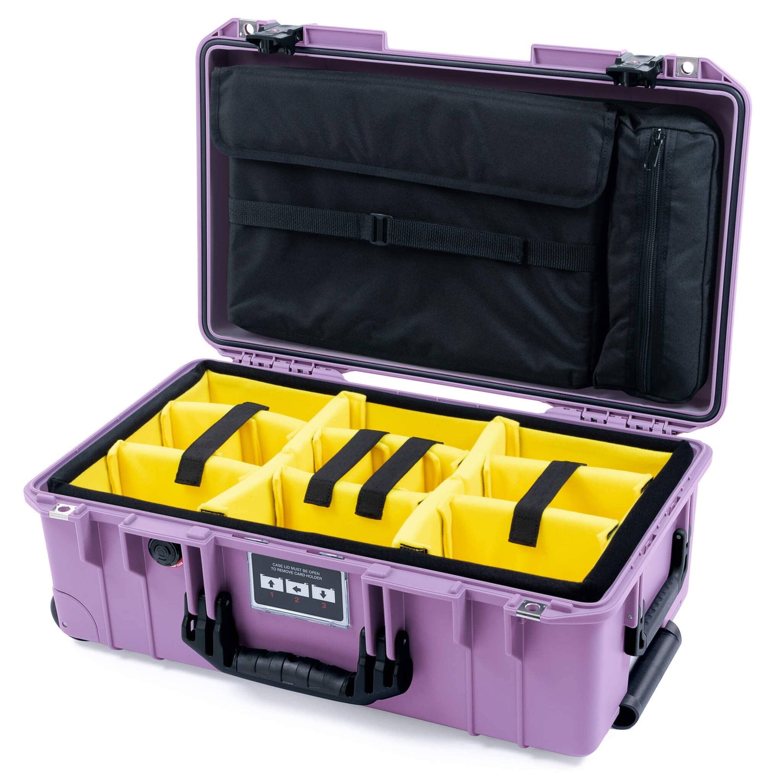 Pelican 1535 Air Case, Lilac with Black Handles & TSA Locking Latches Yellow Padded Microfiber Dividers with Laptop Computer Lid Pouch ColorCase 015350-0210-540-L10