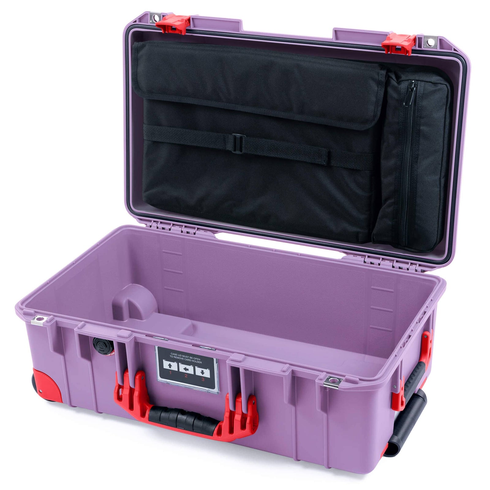 Pelican 1535 Air Case, Lilac with Red Handles, Latches & Trolley Laptop Computer Lid Pouch Only ColorCase 015350-0200-540-321-320