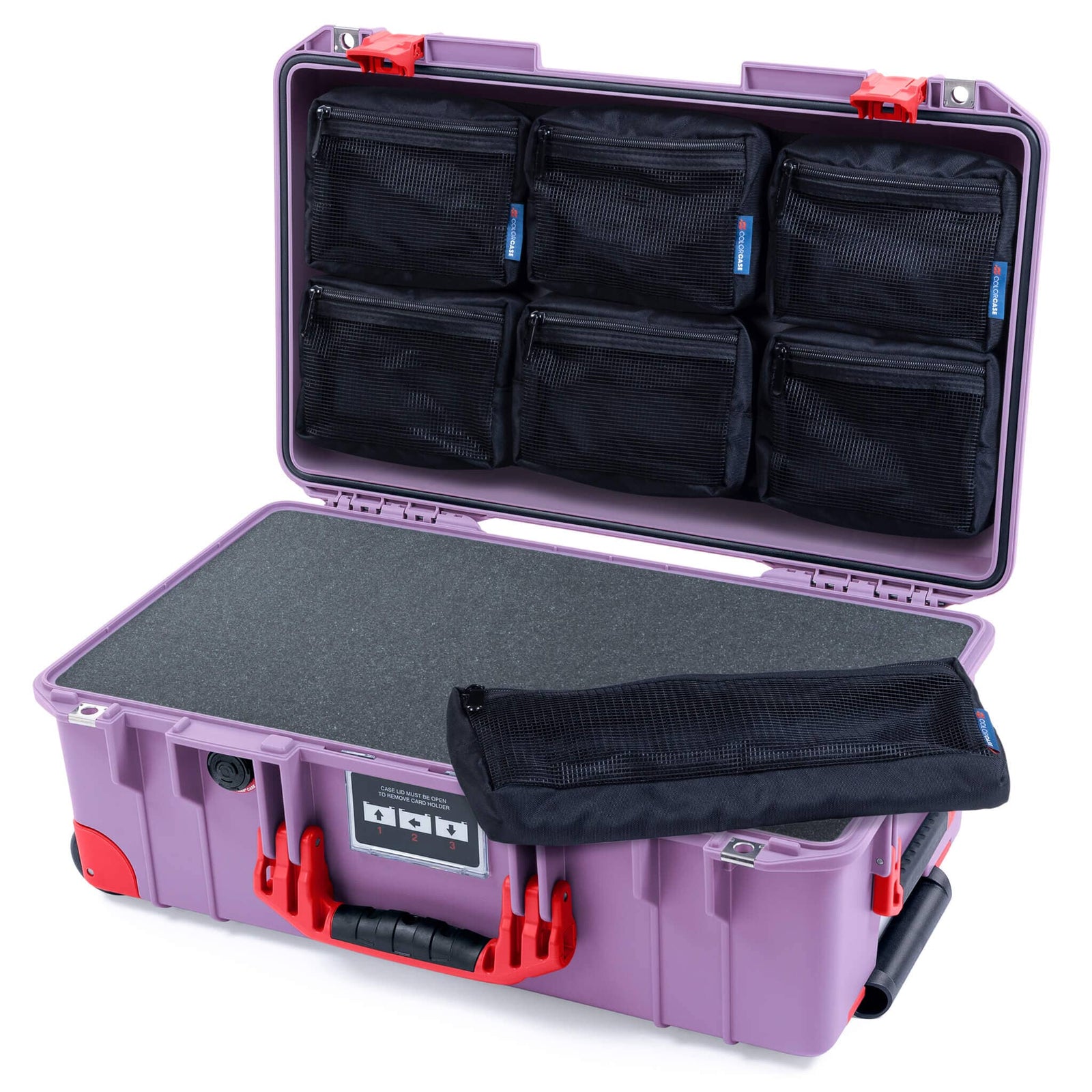 Pelican 1535 Air Case, Lilac with Red Handles, Latches & Trolley Pick & Pluck Foam with 7-Piece Removable Mesh Pouches ColorCase 015350-0701-540-321-320