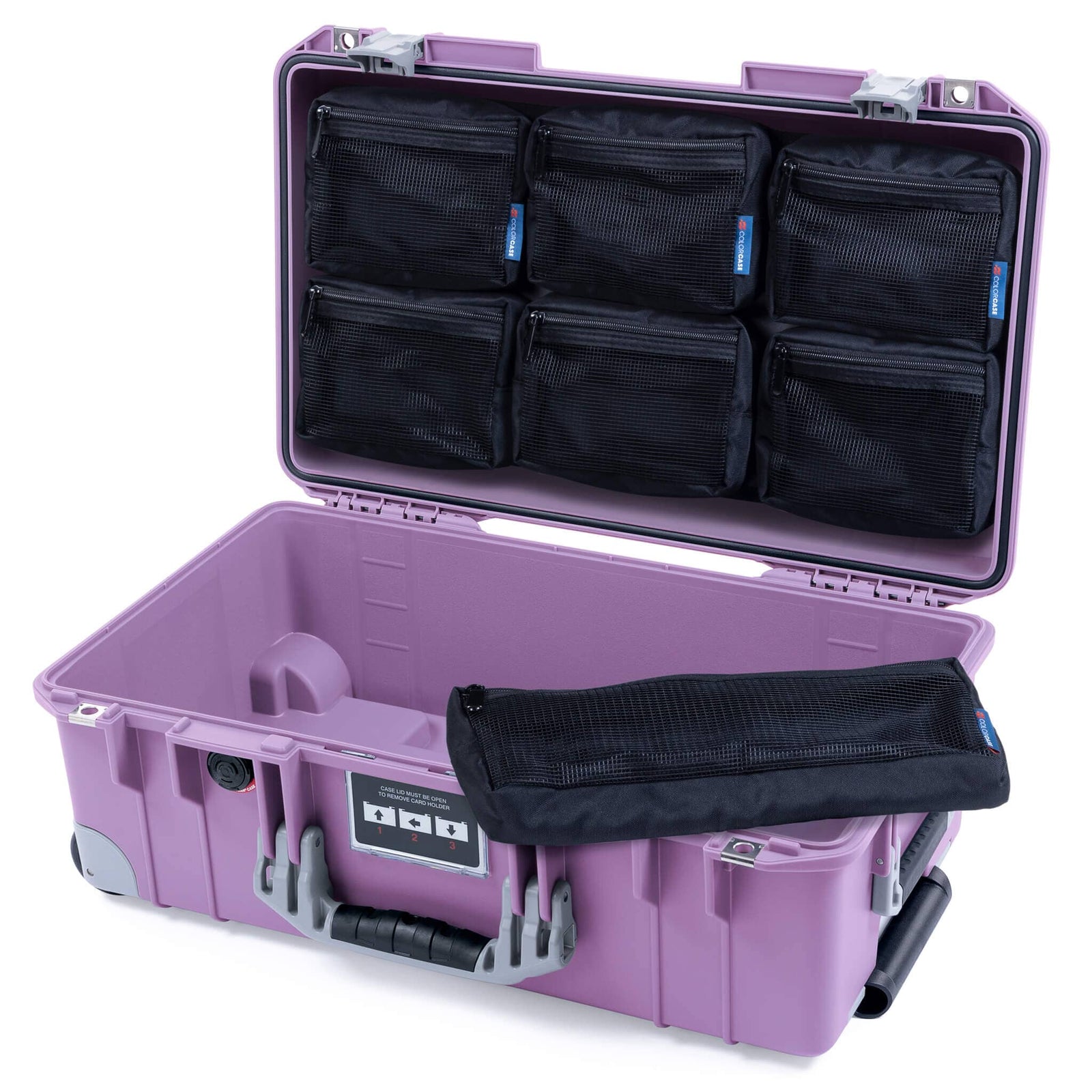 Pelican 1535 Air Case, Lilac with Silver Handles, Latches & Trolley 7-Piece Removable Mesh Pouches Only ColorCase 015350-0700-540-181-180