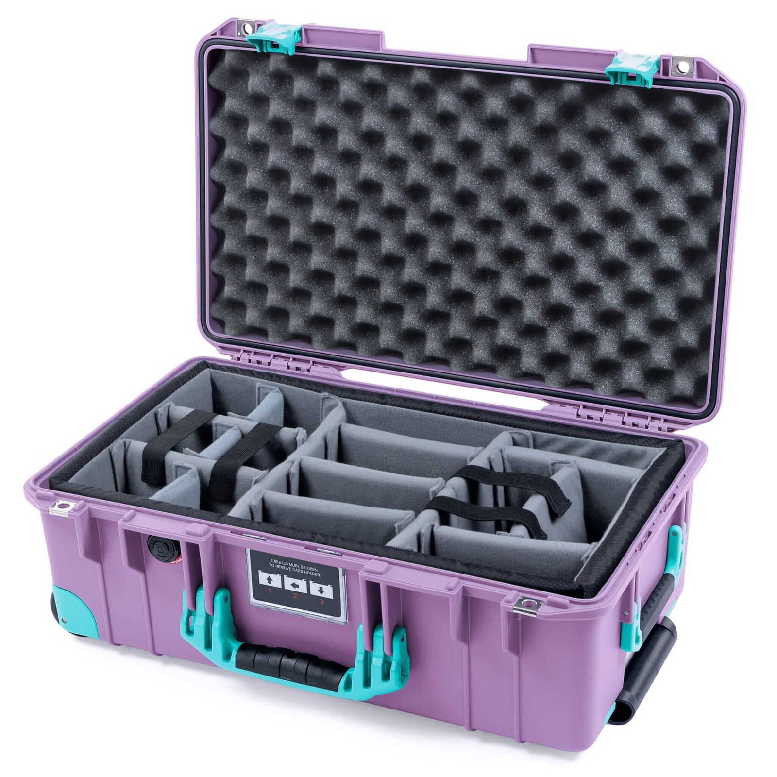 Pelican 1535 Air Case, Lilac with Teal Handles, Latches & Trolley Gray Padded Microfiber Dividers with Convoluted Lid Foam ColorCase 015350-0070-540-591-590