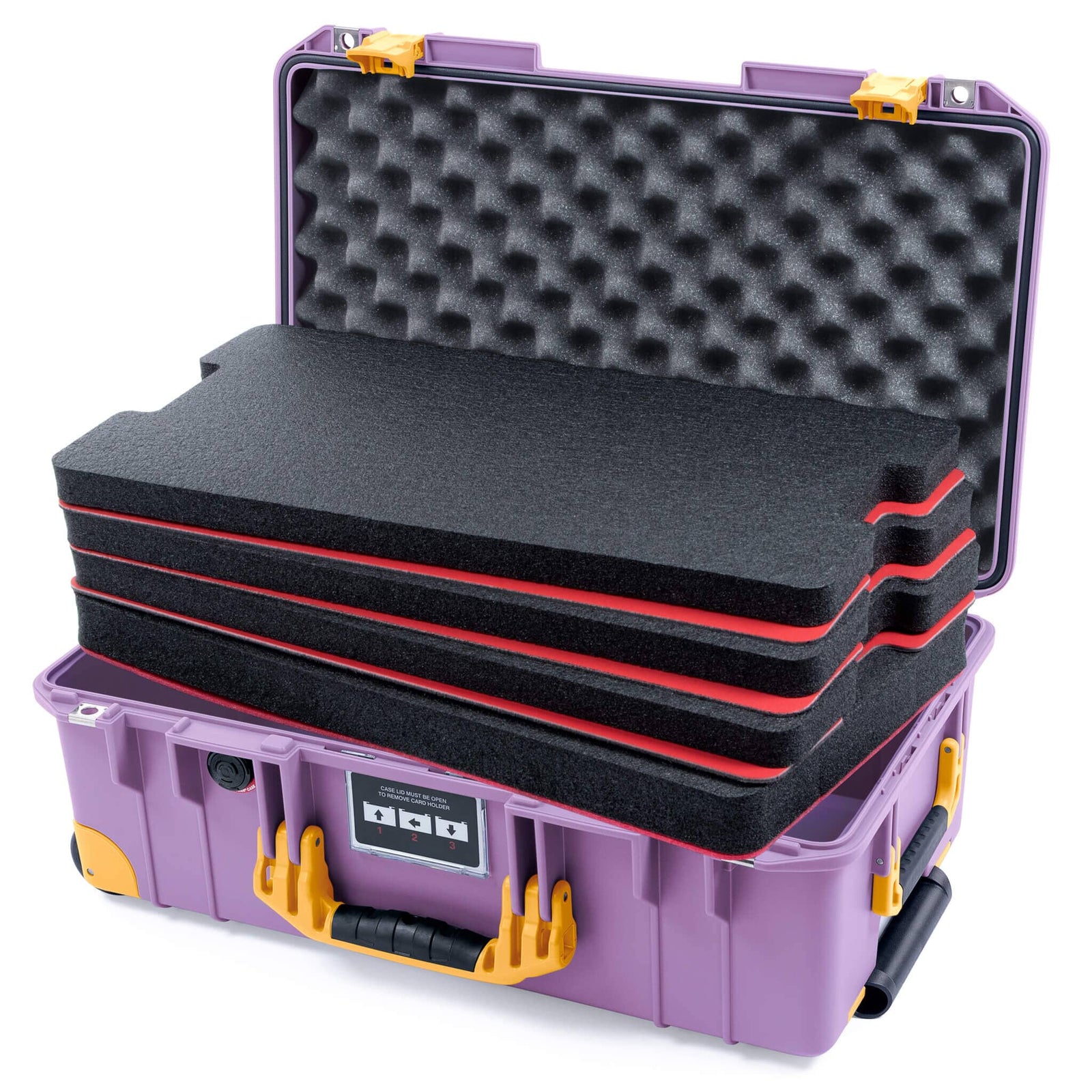 Pelican 1535 Air Case, Lilac with Yellow Handles, Latches & Trolley Custom Tool Kit (4 Foam Inserts with Convoluted Lid Foam) ColorCase 015350-0060-540-241-240