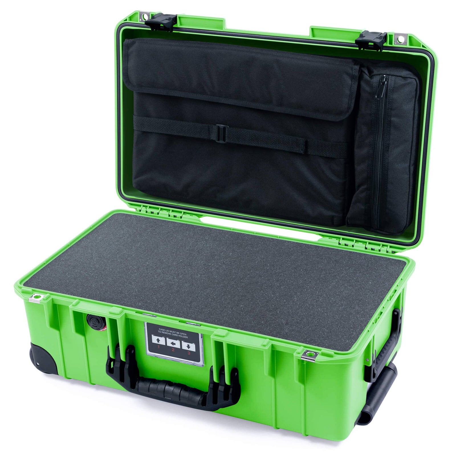 Pelican 1535 Air Carry - on Case - Lime Green & Black Trolley - Pick & Pluck Foam / Computer Lid Pouch