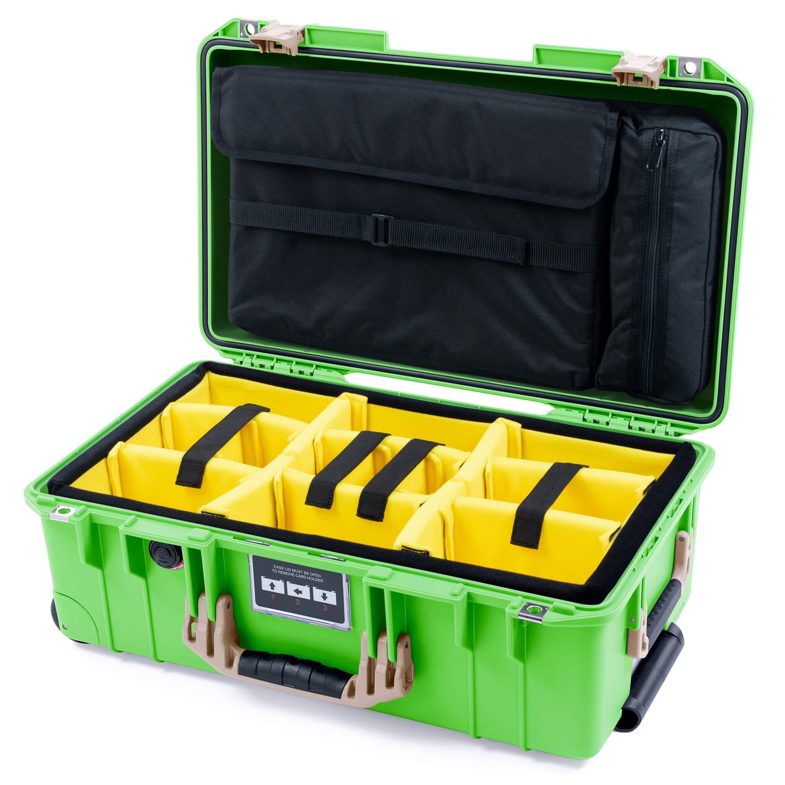 Pelican 1535 Air Carry - on Case - Lime Green & Desert Tan - Yellow Padded Microfiber Dividers / Computer Lid Pouch