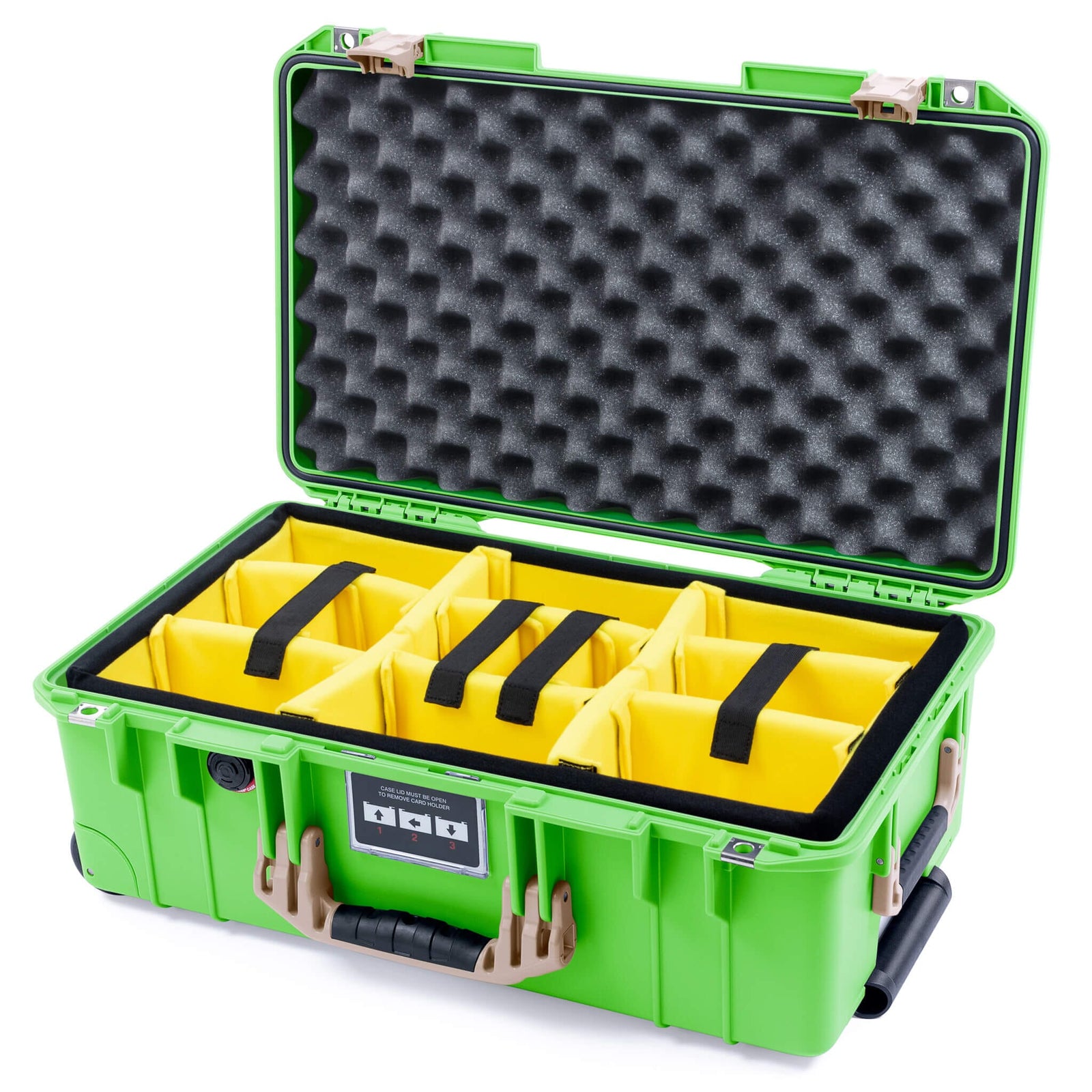 Pelican 1535 Air Carry - on Case - Lime Green & Desert Tan - Yellow Padded Microfiber Dividers / Convoluted Lid Foam