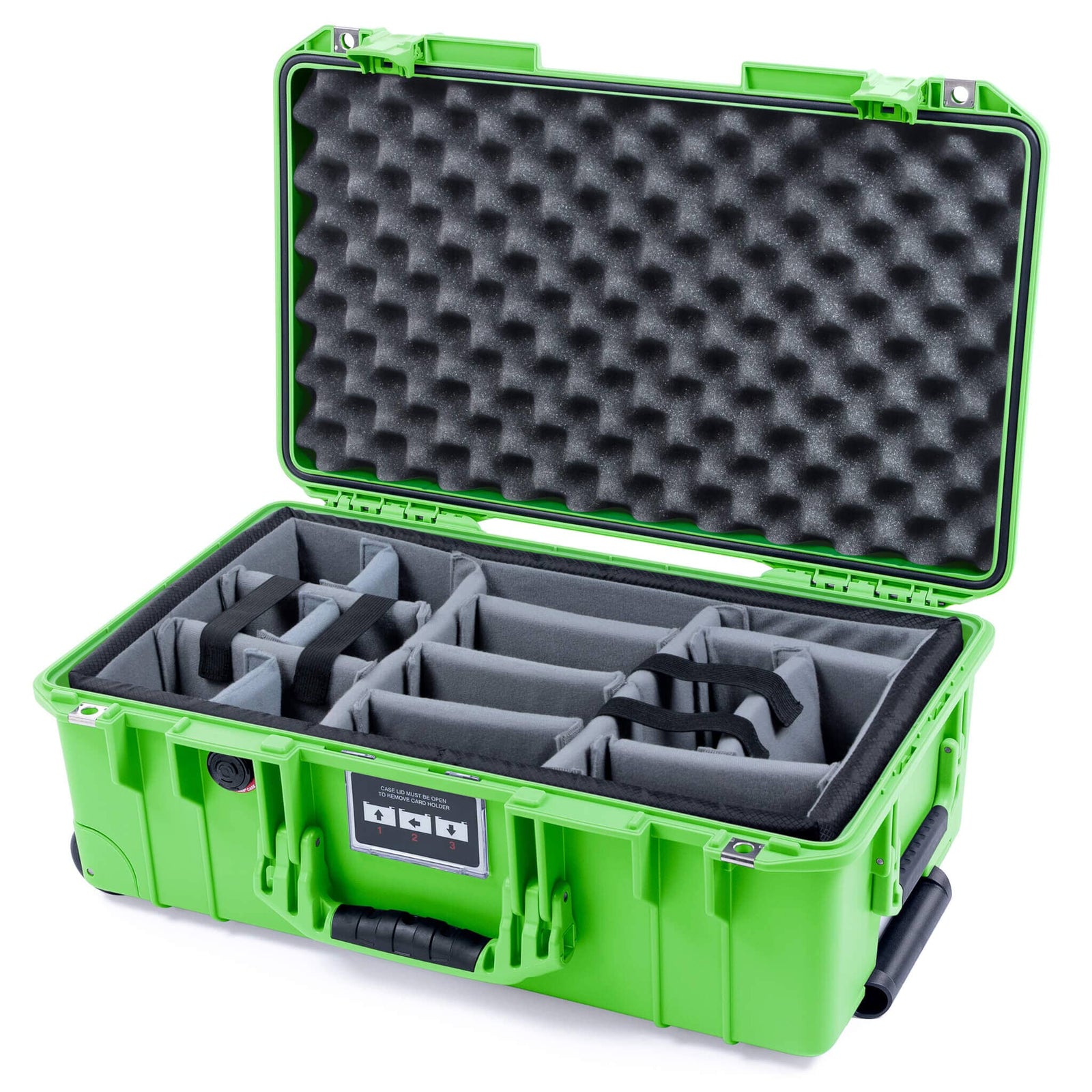 Pelican 1535 Air Carry - on Case - Lime Green - Padded Microfiber Dividers / Convoluted Lid Foam