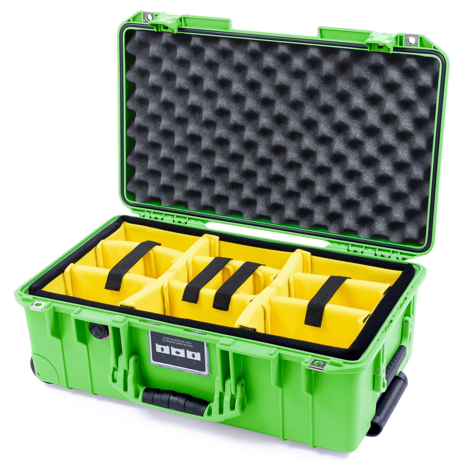 Pelican 1535 Air Carry - on Case - Lime Green - Yellow Padded Microfiber Dividers / Convoluted Lid Foam