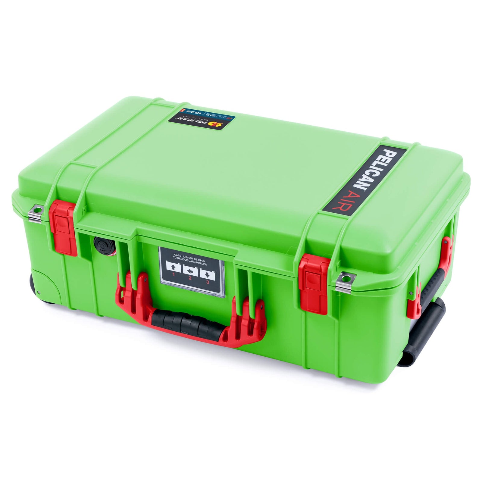 Pelican 1535 Air Case, Lime Green with Red Handles & Push-Button Latches ColorCase