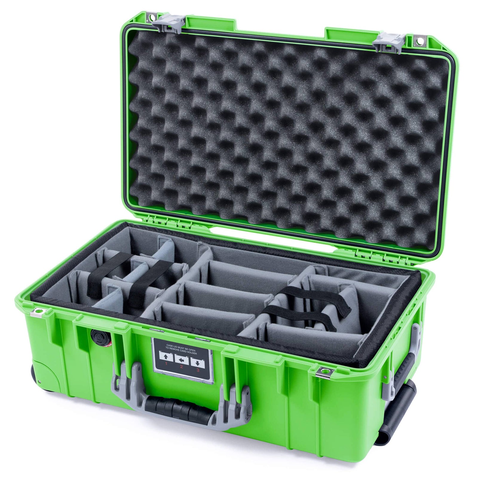 Pelican 1535 Air Case, Lime Green with Silver Handles & Push-Button Latches Gray Padded Microfiber Dividers with Convolute Lid Foam ColorCase 015350-0070-300-181