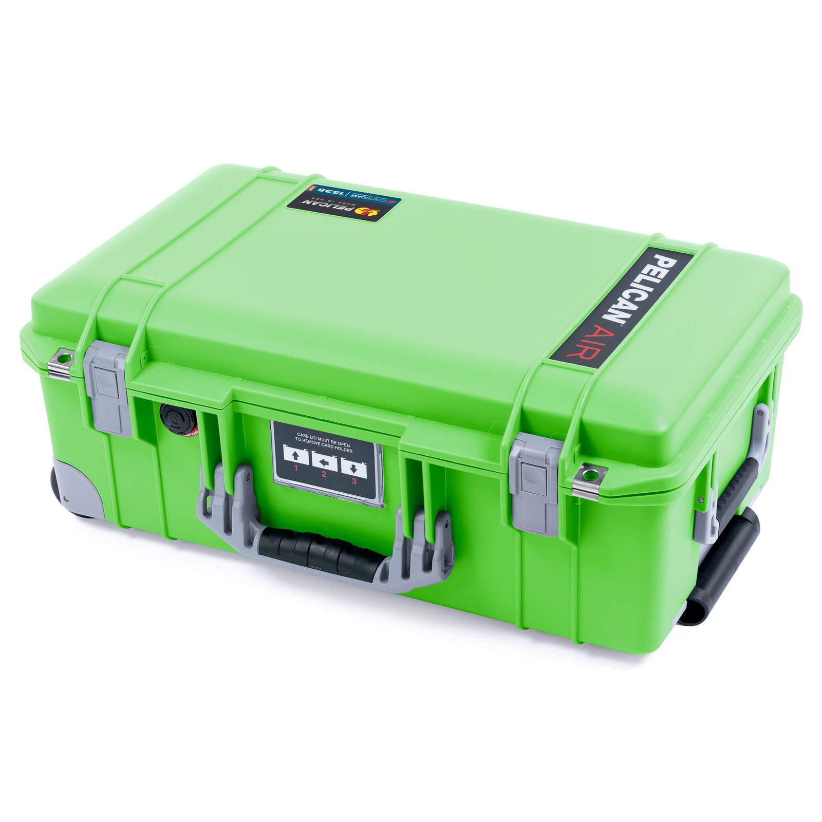 Pelican 1535 Air Case, Lime Green with Silver Handles, Push-Button Latches & Trolley ColorCase