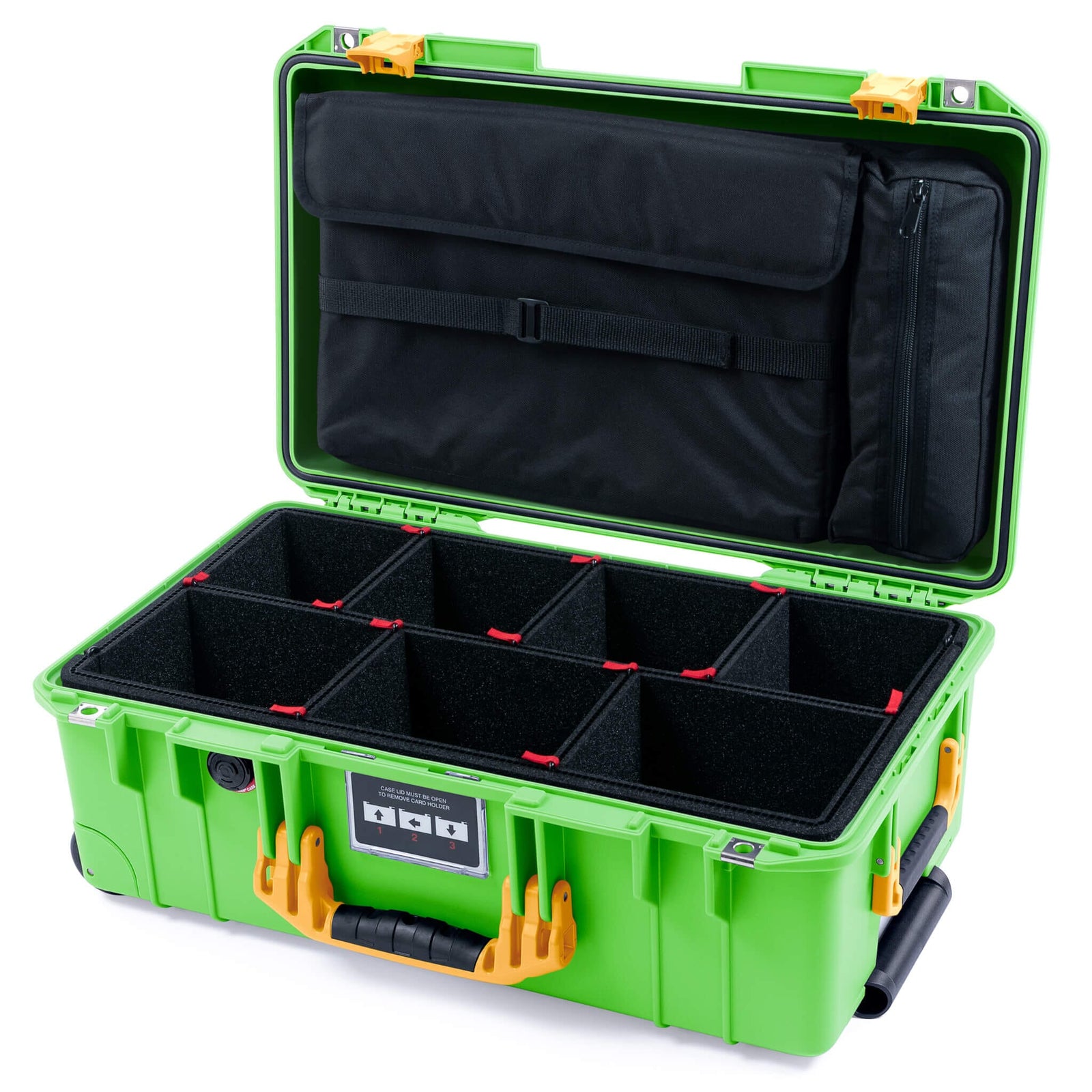 Pelican 1535 Air Case, Lime Green with Yellow Handles & Push-Button Latches TrekPak Divider System with Laptop Computer Lid Pouch ColorCase 015350-0220-300-241