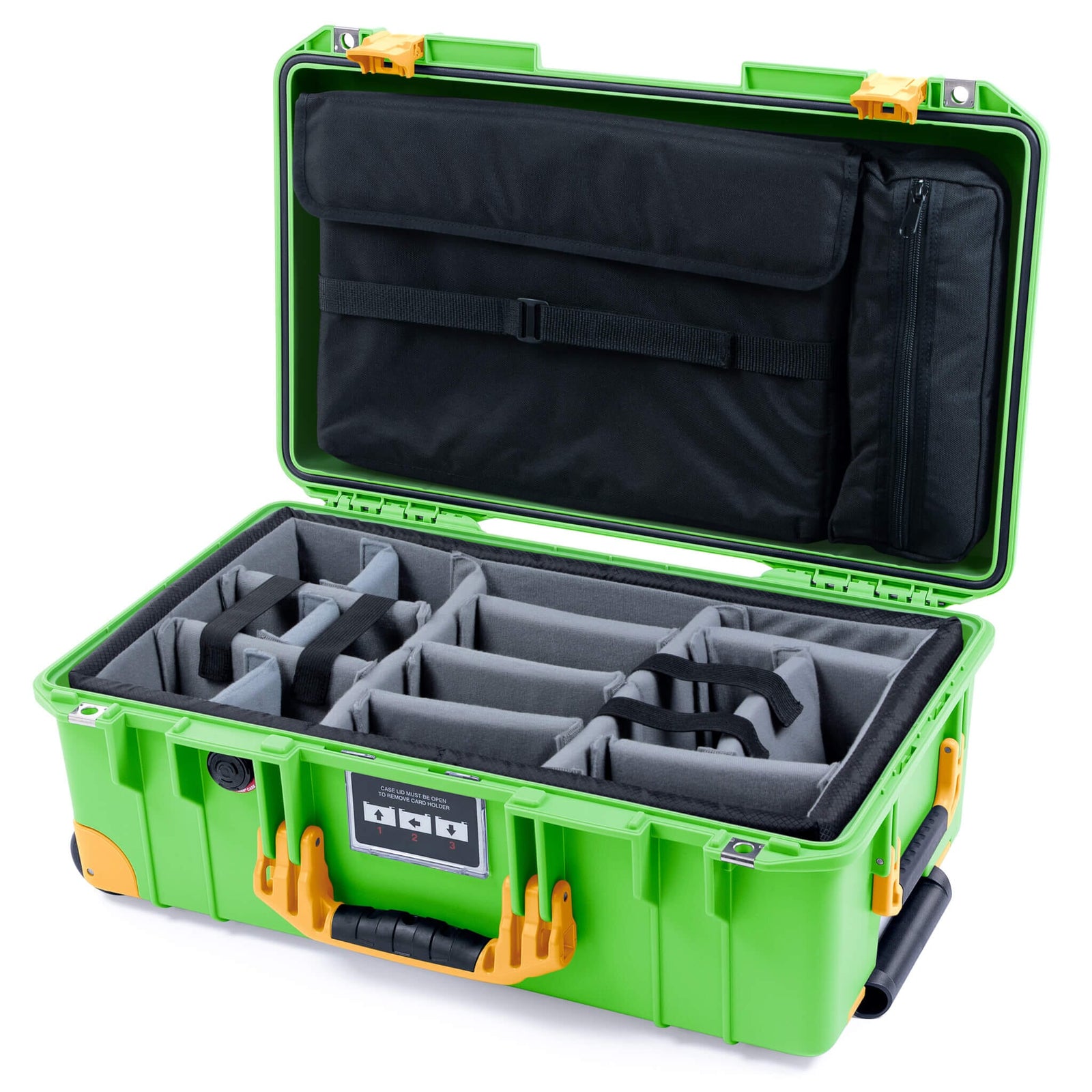 Pelican 1535 Air Carry-on Case - Lime Green & Yellow Trolley - Padded Microfiber Dividers / Computer Lid Pouch