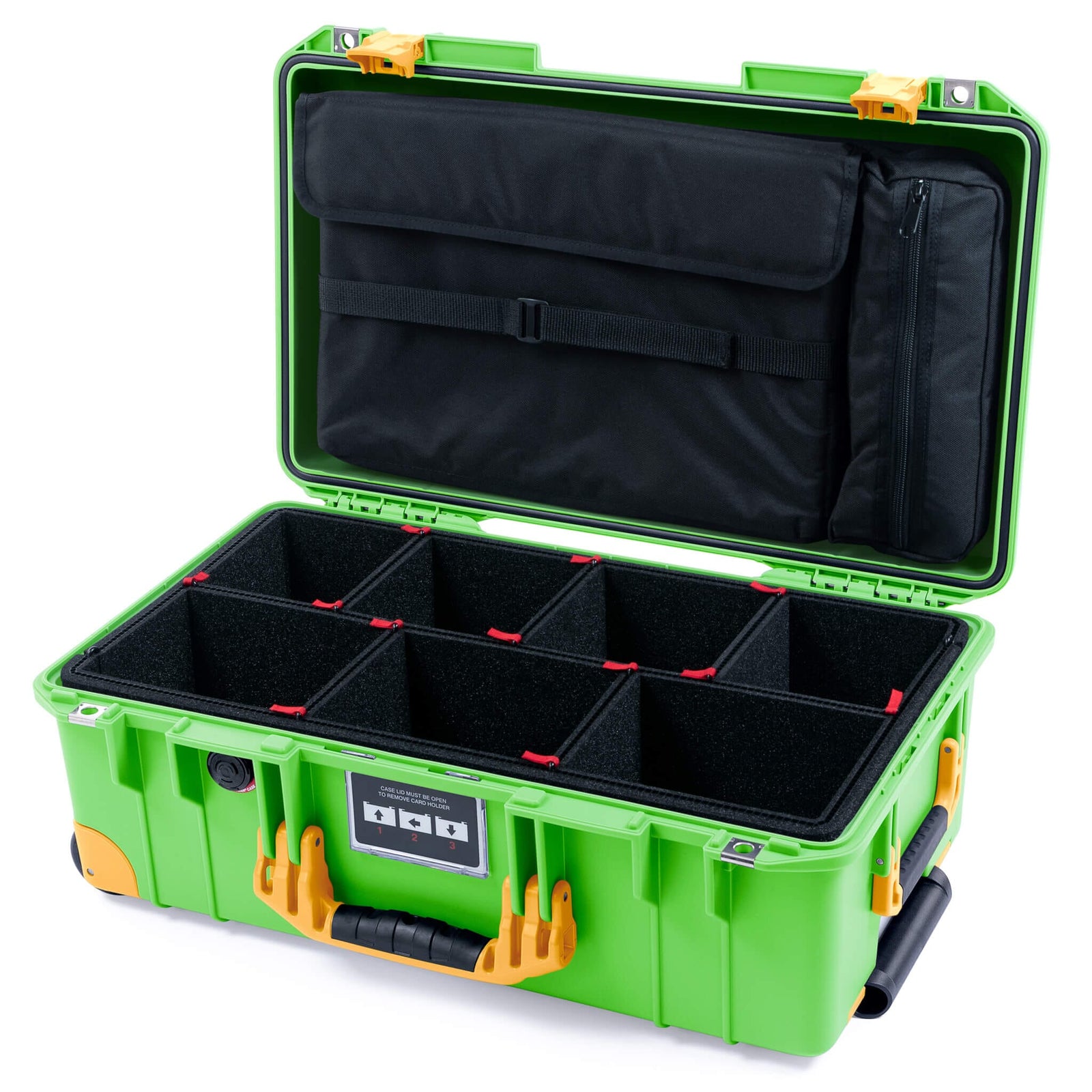 Pelican 1535 Air Carry-on Case - Lime Green & Yellow Trolley - TrekPak Divider System / Computer Lid Pouch