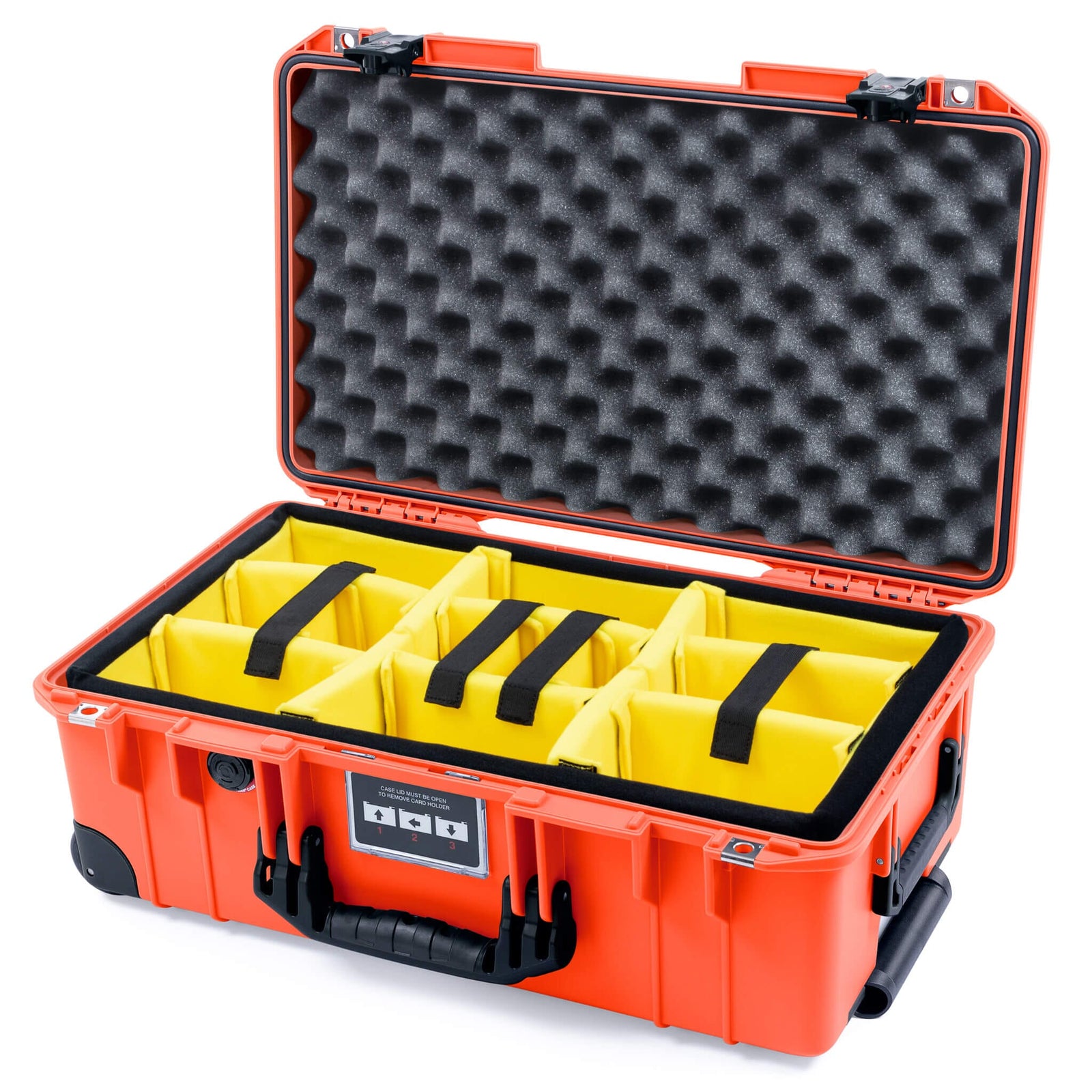 Pelican 1535 Air Case, Orange with Black Handles, TSA Locking Latches & Trolley Yellow Padded Microfiber Dividers with Convoluted Lid Foam ColorCase 015350-0010-150-L10-110