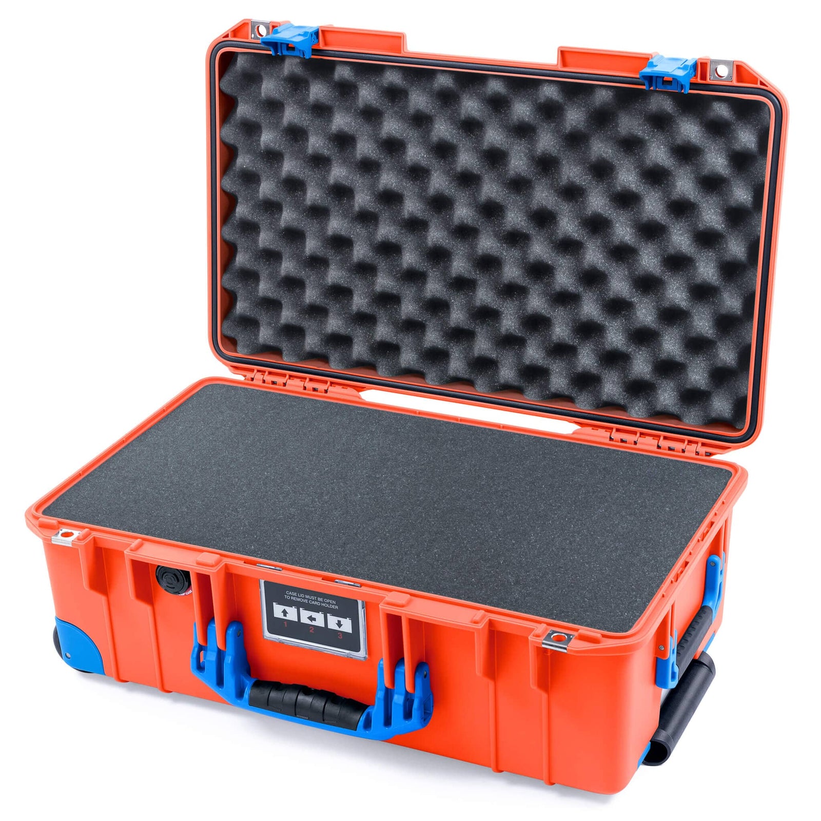Pelican 1535 Air Case, Orange with Blue Handles, Latches & Trolley Pick & Pluck Foam with Convoluted Lid Foam ColorCase 015350-0001-150-121-120