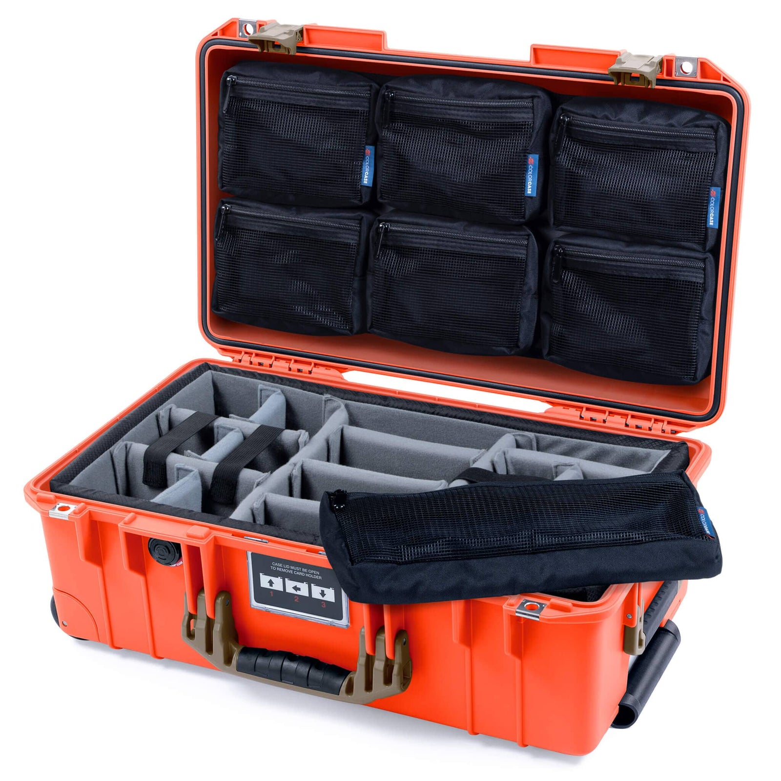 Pelican 1535 Air Case, Orange with Dark Desert Dirt Handles & Latches Gray Padded Microfiber Dividers with 7-Piece Removable Mesh Pouches ColorCase 015350-0770-150-581