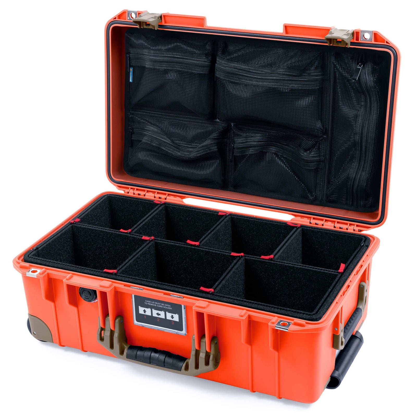 Pelican 1535 Air Case, Orange with Dark Desert Dirt Handles, Latches & Trolley TrekPak Divider System with Mesh Lid Organizer ColorCase 015350-0120-150-581-580