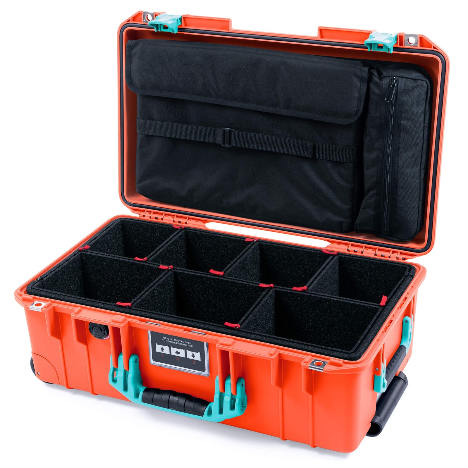 Pelican 1535 Air Case, Orange with Teal Handles & Latches TrekPak Divider System with Laptop Computer Lid Pouch ColorCase 015350-0220-150-591