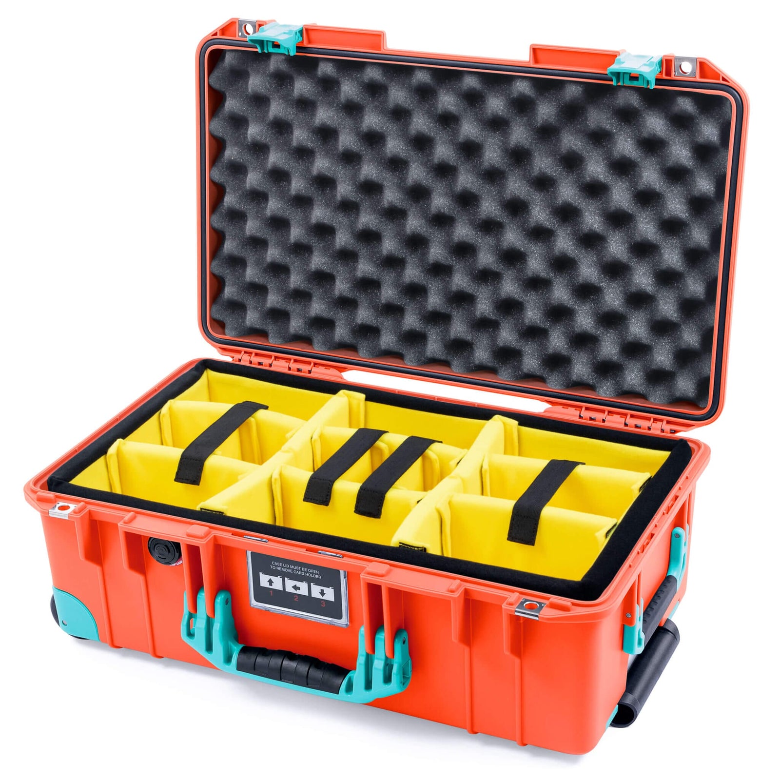 Pelican 1535 Air Case, Orange with Teal Handles, Latches & Trolley Yellow Padded Microfiber Dividers with Convoluted Lid Foam ColorCase 015350-0010-150-591-590