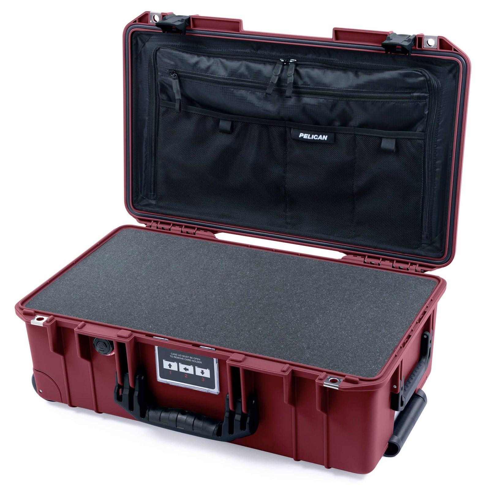 Pelican 1535 Air Case, Oxblood with Black Handles & Latches Pick & Pluck Foam with TRVL Combo-Pouch Lid Organizer ColorCase 015350-0301-510-111