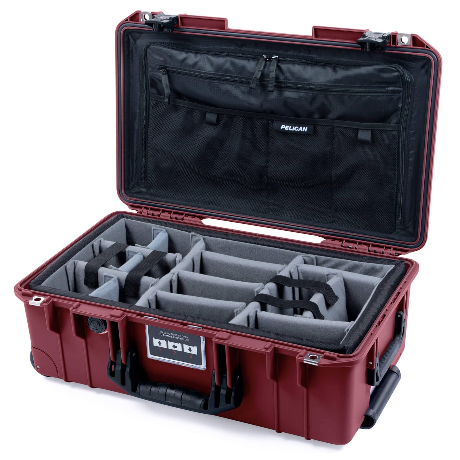 Pelican 1535 Air Case, Oxblood with Black Handles & TSA Locking Latches Gray Padded Microfiber Dividers with TRVL Combo-Pouch Lid Organizer ColorCase 015350-0370-510-L10