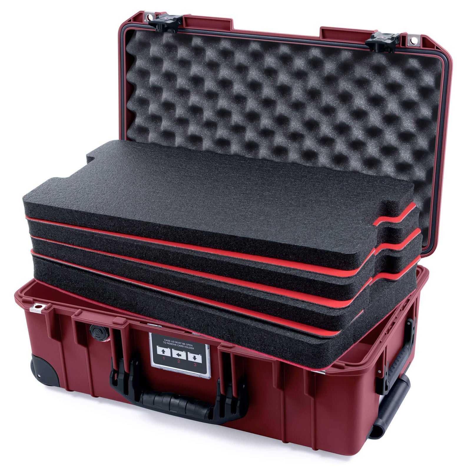 Pelican 1535 Air Case, Oxblood with Black Handles, TSA Locking Latches & Trolley Custom Tool Kit (4 Foam Inserts with Convoluted Lid Foam) ColorCase 015350-0060-510-L10-110