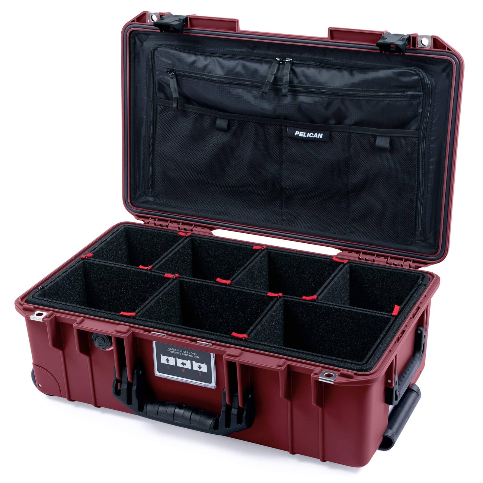 Pelican 1535 Air Case, Oxblood with Black Handles & Latches TrekPak Divider System with TRVL Combo-Pouch Lid Organizer ColorCase 015350-0320-510-111