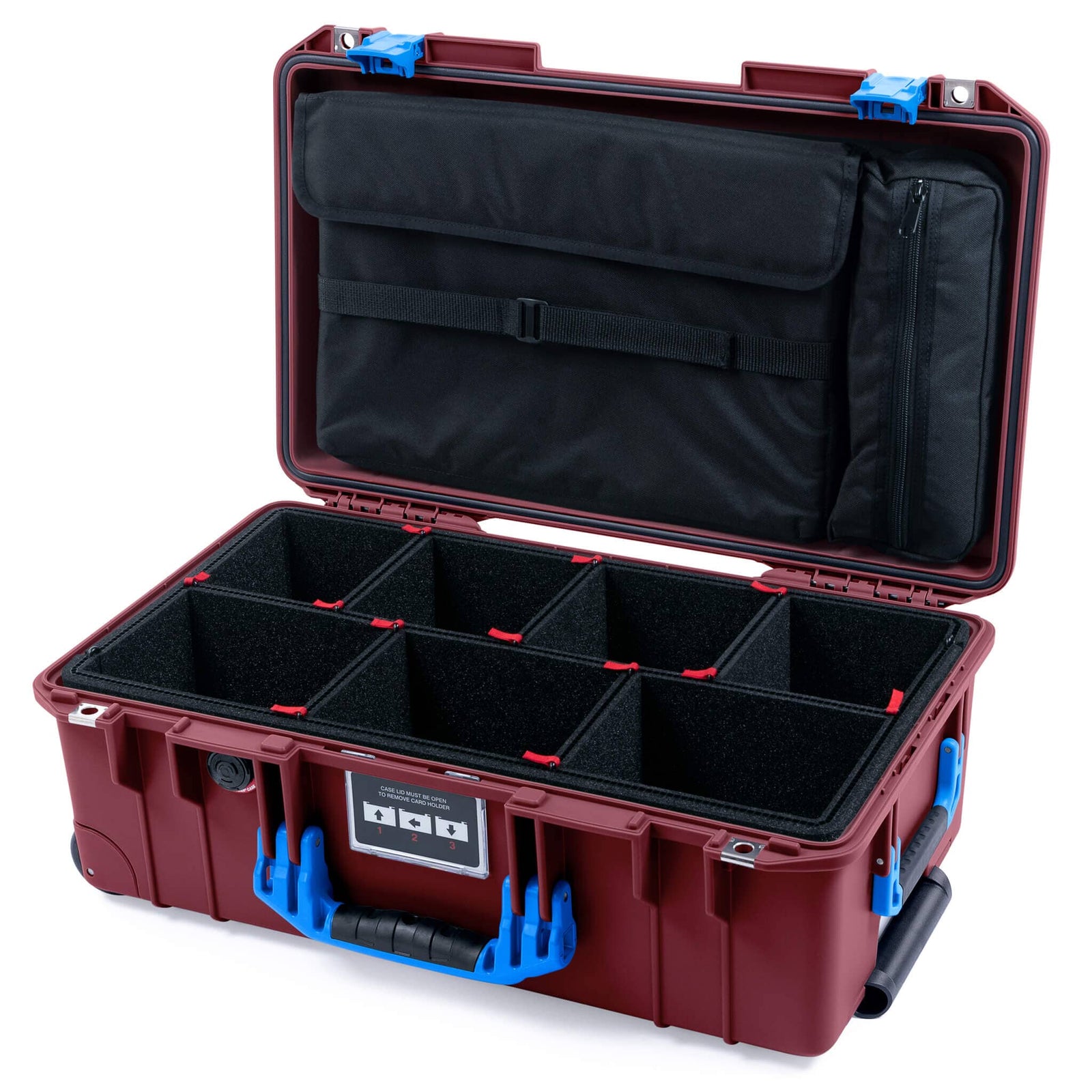 Pelican 1535 Air Case, Oxblood with Blue Handles & Latches TrekPak Divider System with Laptop Computer Lid Pouch ColorCase 015350-0220-510-121