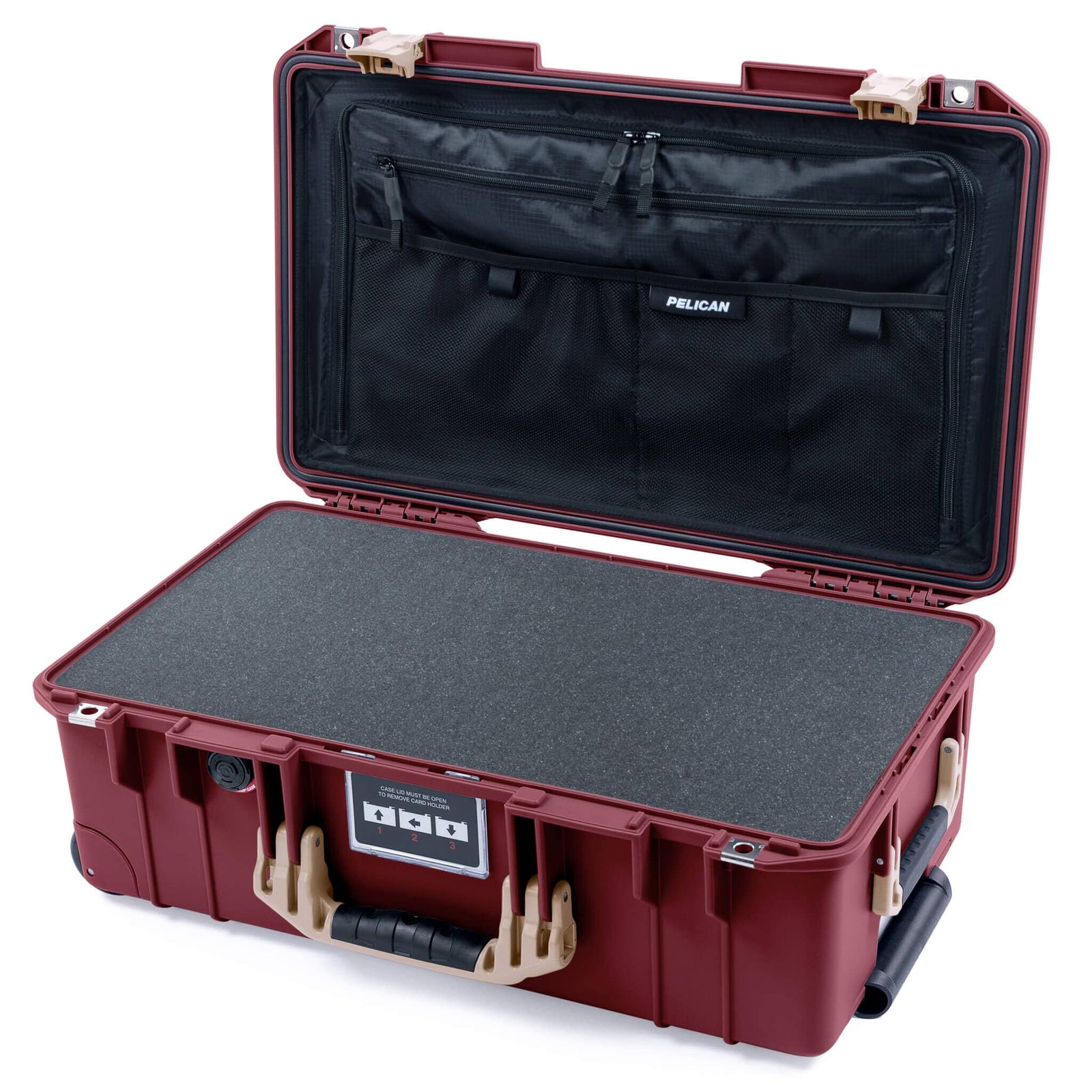 Pelican 1535 Air Case, Oxblood with Desert Tan Handles & Latches Pick & Pluck Foam with TRVL Combo-Pouch Lid Organizer ColorCase 015350-0301-510-311