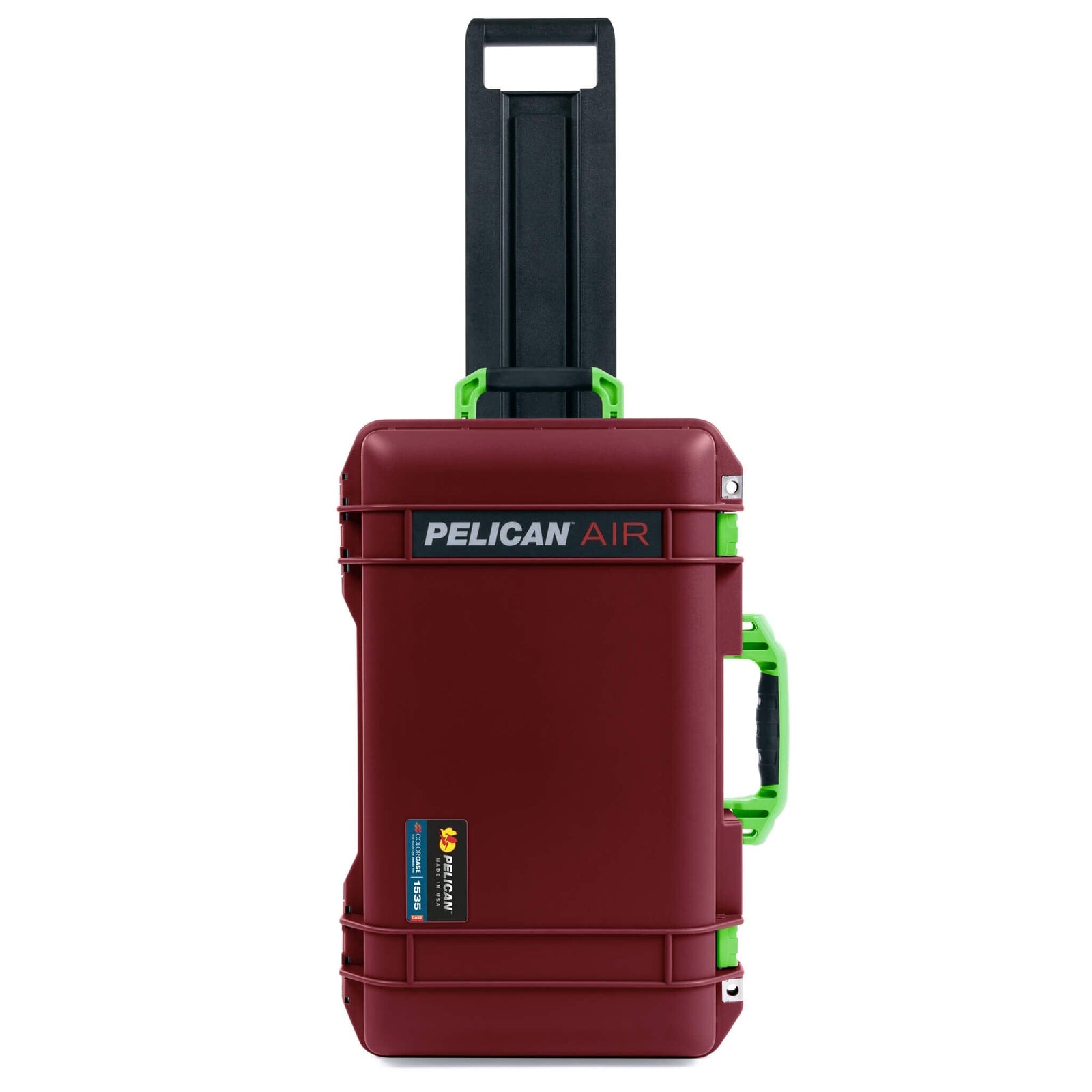 Pelican 1535 Air Case, Oxblood with Lime Green Handles & Latches ColorCase