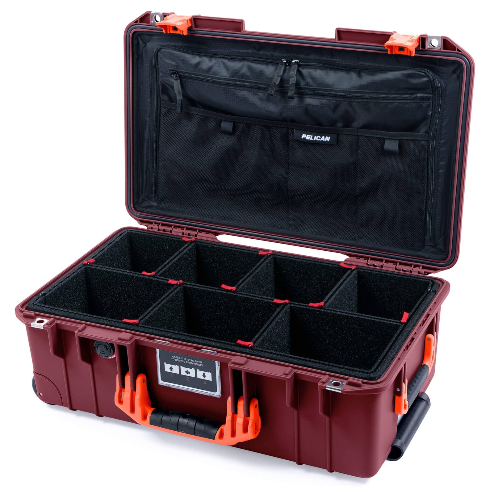 Pelican 1535 Air Case, Oxblood with Orange Handles & Latches TrekPak Divider System with TRVL Combo-Pouch Lid Organizer ColorCase 015350-0320-510-151