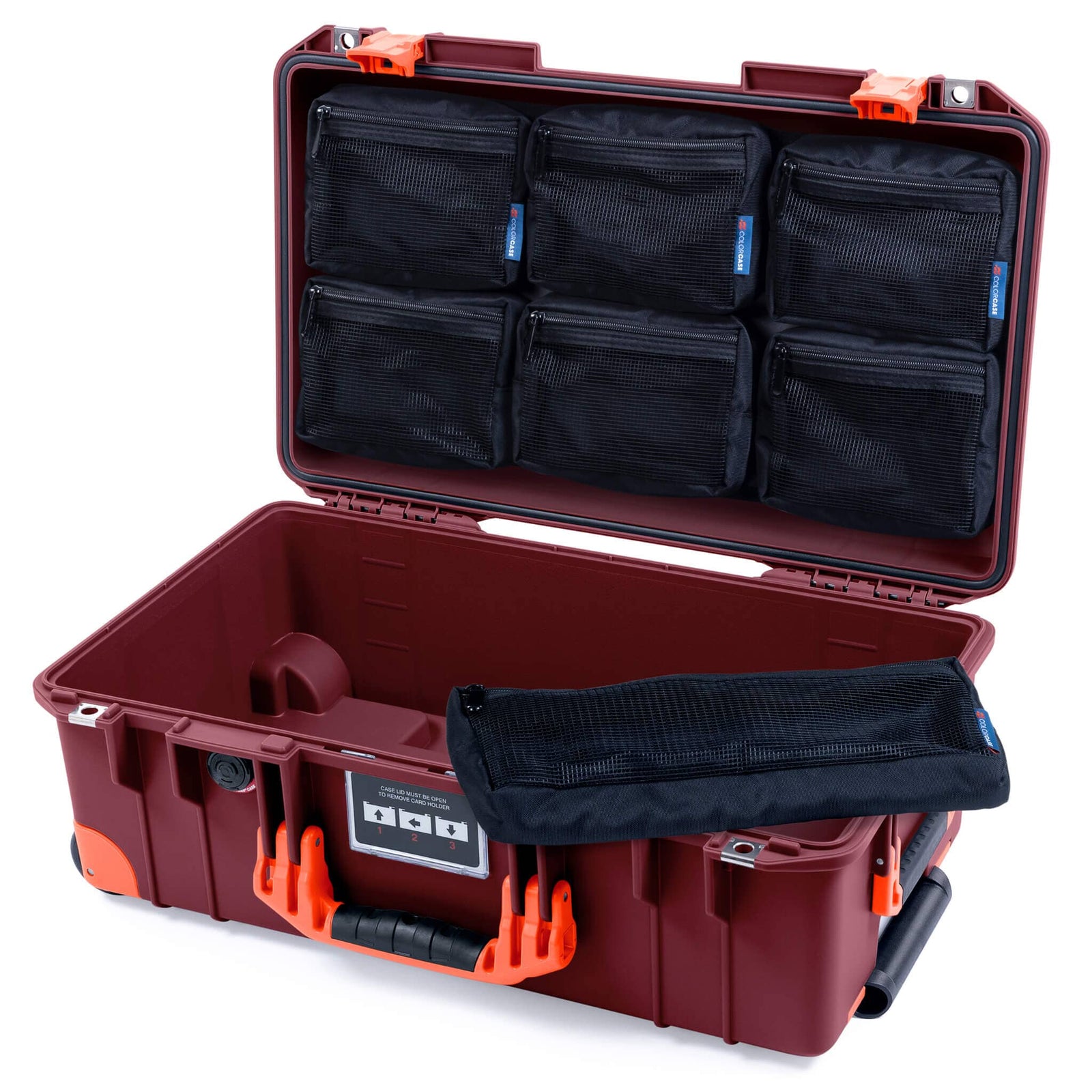 Pelican 1535 Air Case, Oxblood with Orange Handles, Latches & Trolley 7-Piece Removable Mesh Pouches Only ColorCase 015350-0700-510-151-150